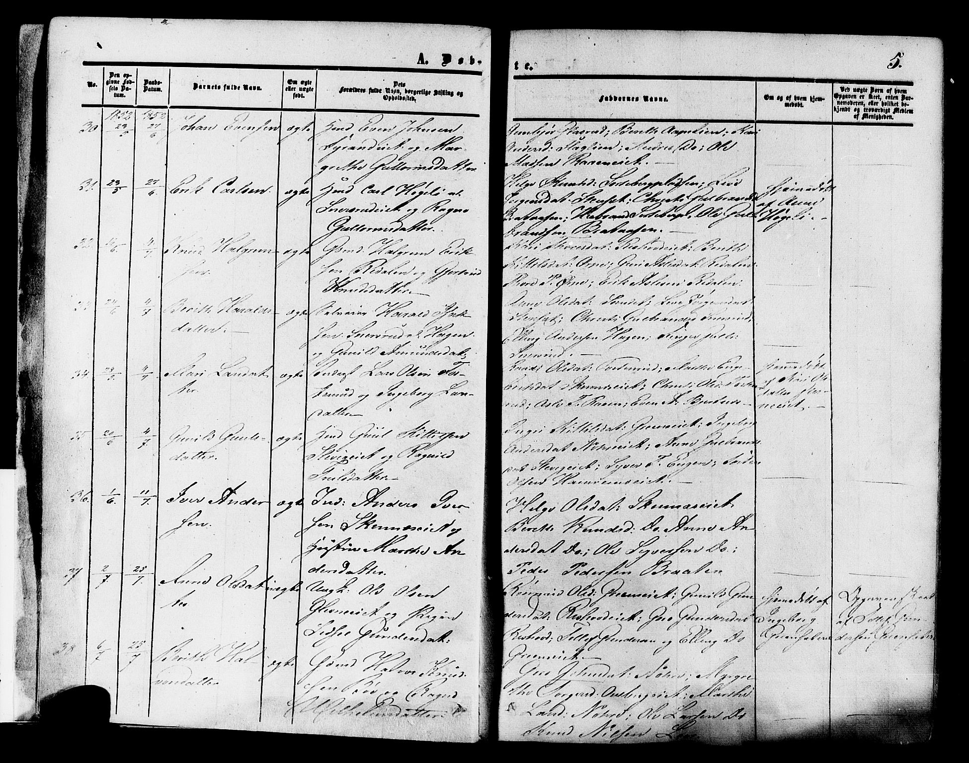 Krødsherad kirkebøker, AV/SAKO-A-19/F/Fa/L0003: Parish register (official) no. 3, 1851-1872, p. 5