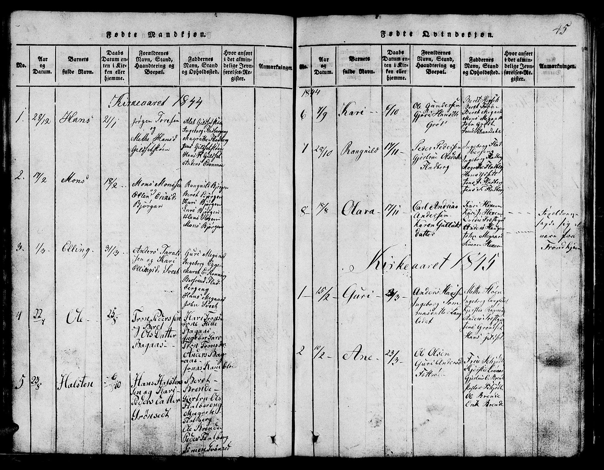 Ministerialprotokoller, klokkerbøker og fødselsregistre - Sør-Trøndelag, SAT/A-1456/685/L0976: Parish register (copy) no. 685C01, 1817-1878, p. 45