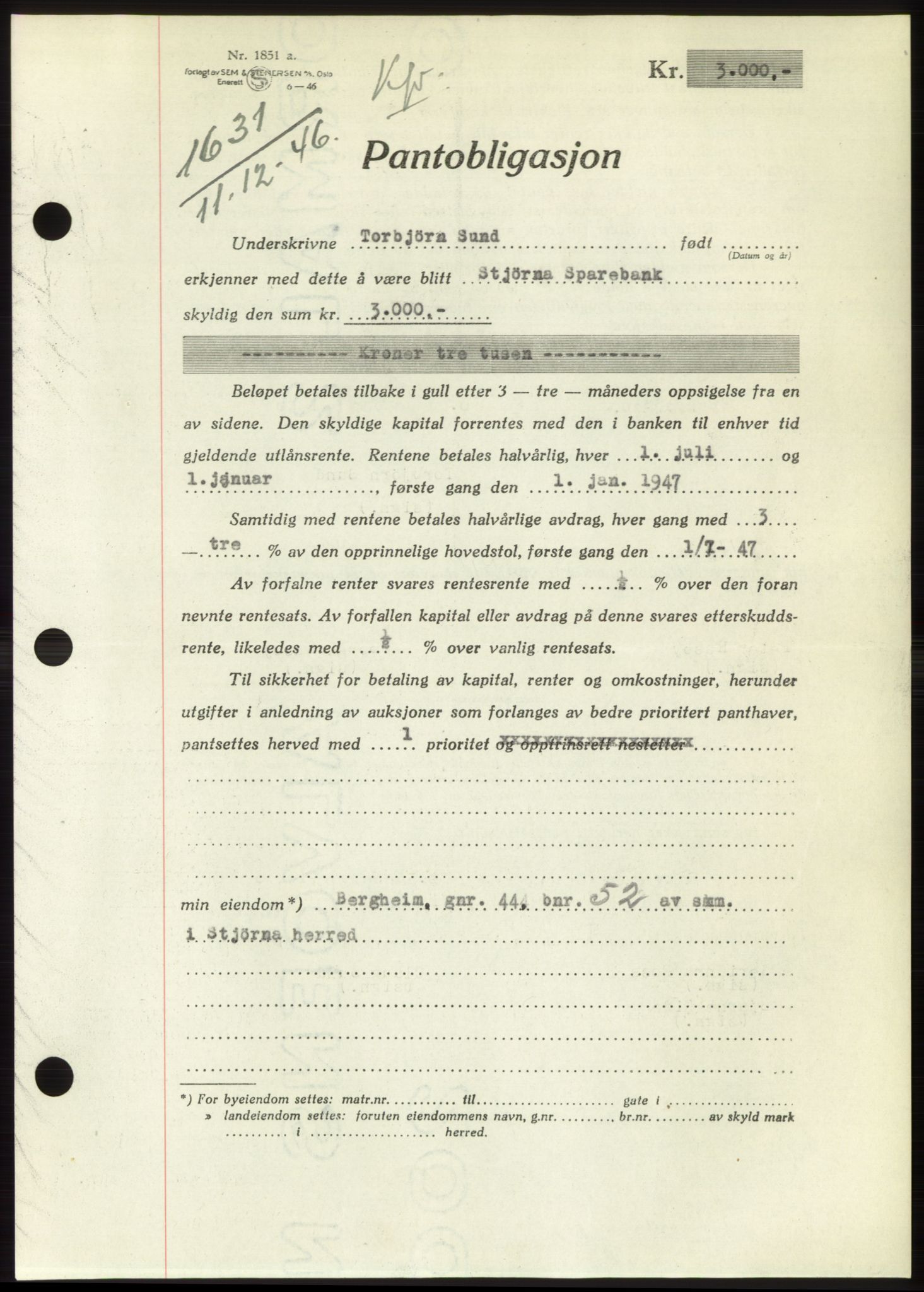 Fosen sorenskriveri, AV/SAT-A-1107/1/2/2C: Mortgage book no. B, 1946-1948, Diary no: : 1631/1946