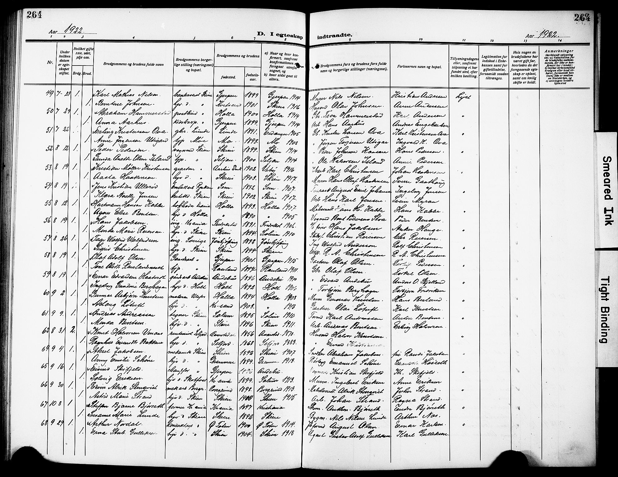 Skien kirkebøker, AV/SAKO-A-302/G/Ga/L0010: Parish register (copy) no. 10, 1920-1931, p. 264