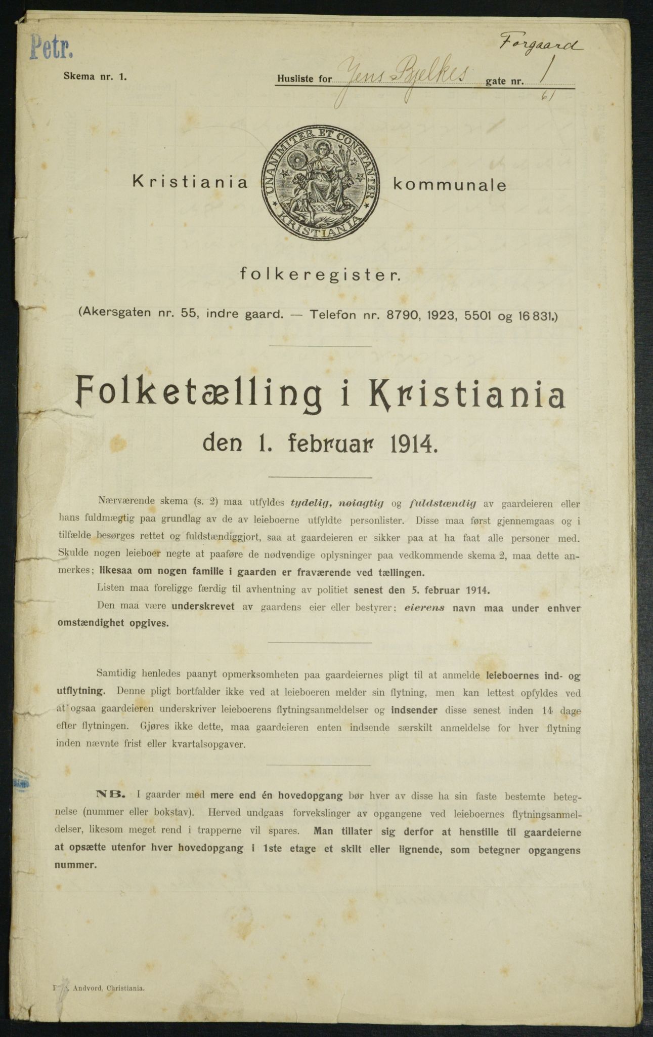 OBA, Municipal Census 1914 for Kristiania, 1914, p. 45455