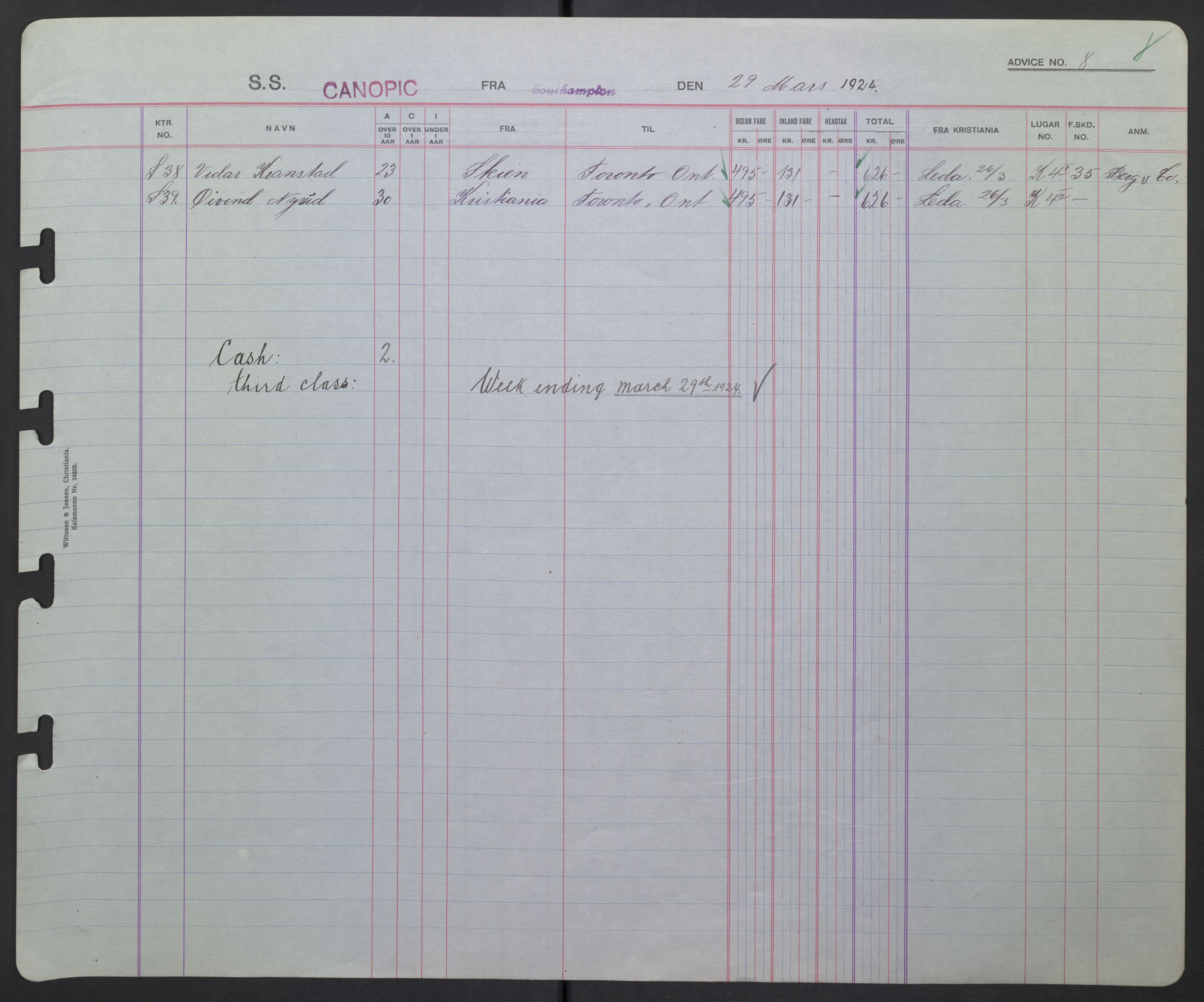 White Star-linjen, AV/SAO-PAO-0201/D/Db/L0002: Passasjerlister, 1924-1927, p. 14