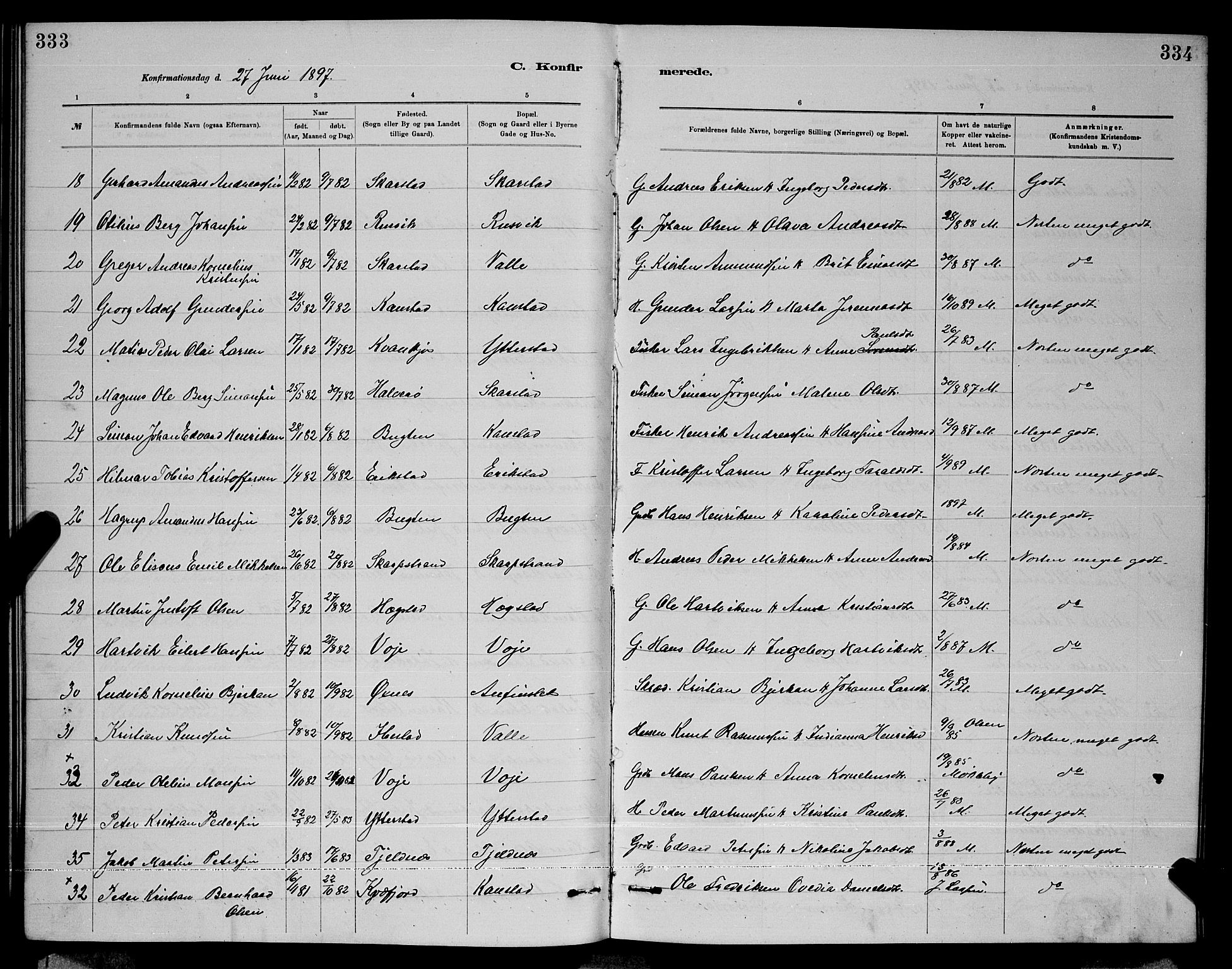 Ministerialprotokoller, klokkerbøker og fødselsregistre - Nordland, AV/SAT-A-1459/872/L1047: Parish register (copy) no. 872C03, 1880-1897, p. 333-334