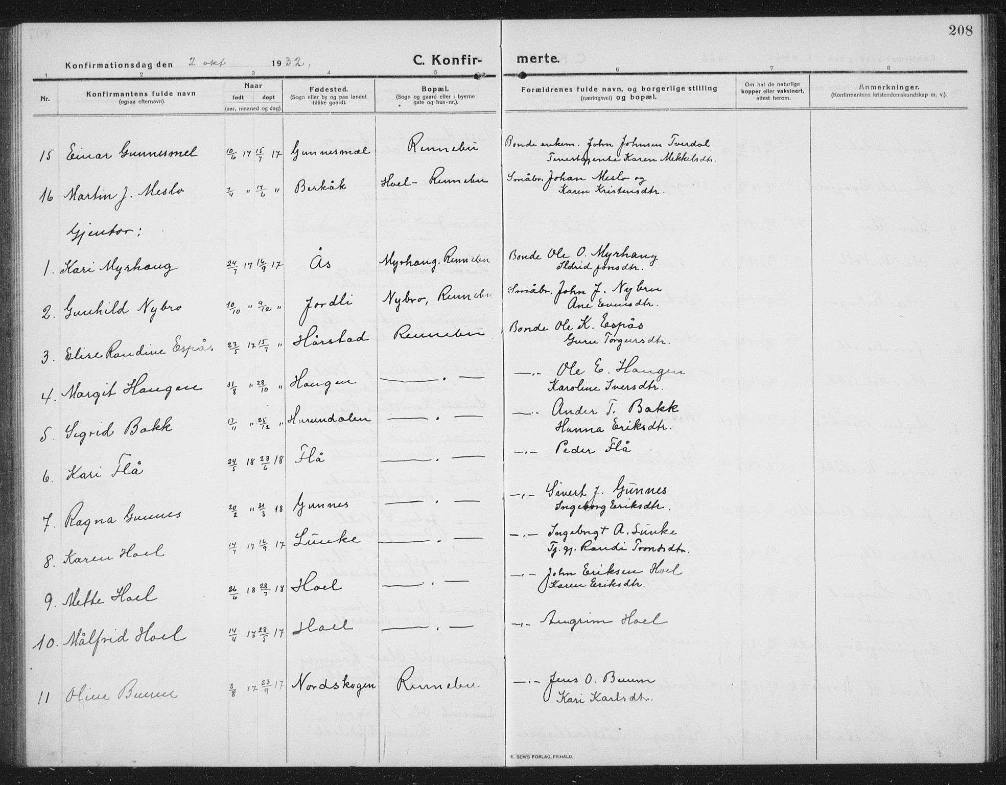 Ministerialprotokoller, klokkerbøker og fødselsregistre - Sør-Trøndelag, AV/SAT-A-1456/674/L0877: Parish register (copy) no. 674C04, 1913-1940, p. 208