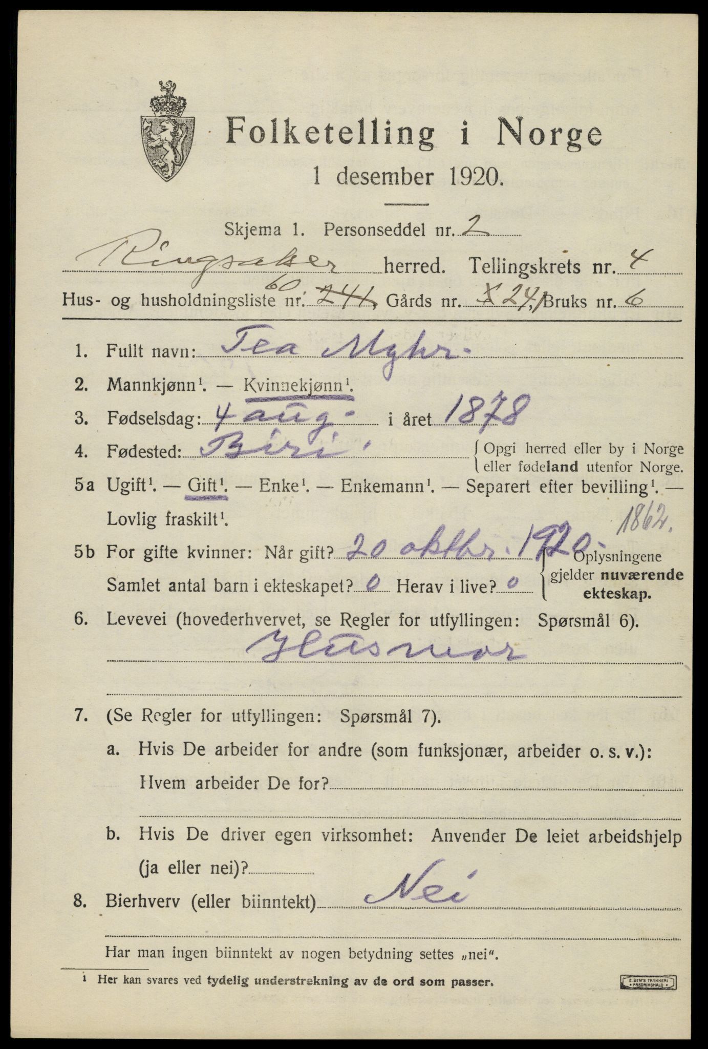 SAH, 1920 census for Ringsaker, 1920, p. 9340