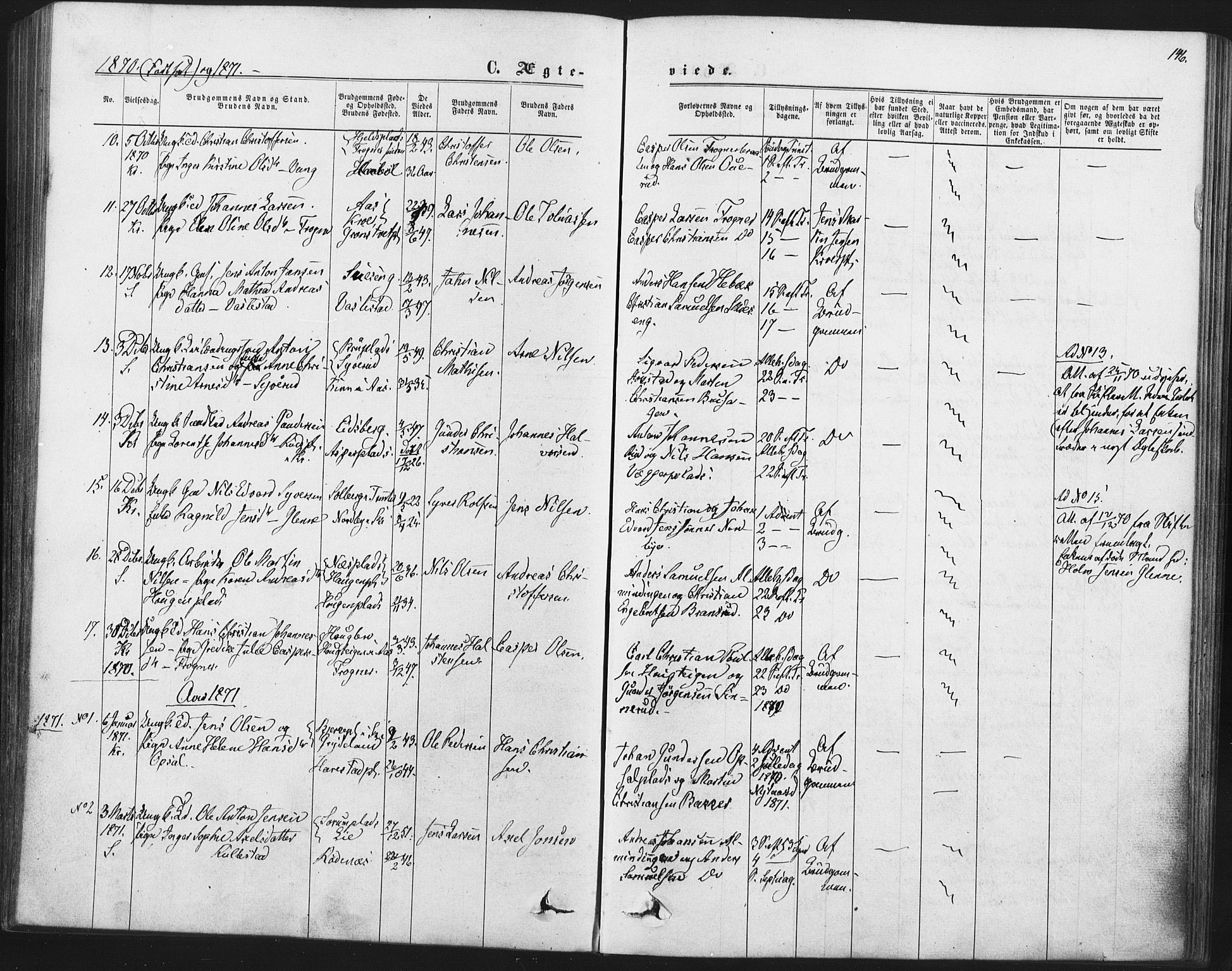 Kråkstad prestekontor Kirkebøker, SAO/A-10125a/F/Fa/L0008: Parish register (official) no. I 8, 1870-1879, p. 146