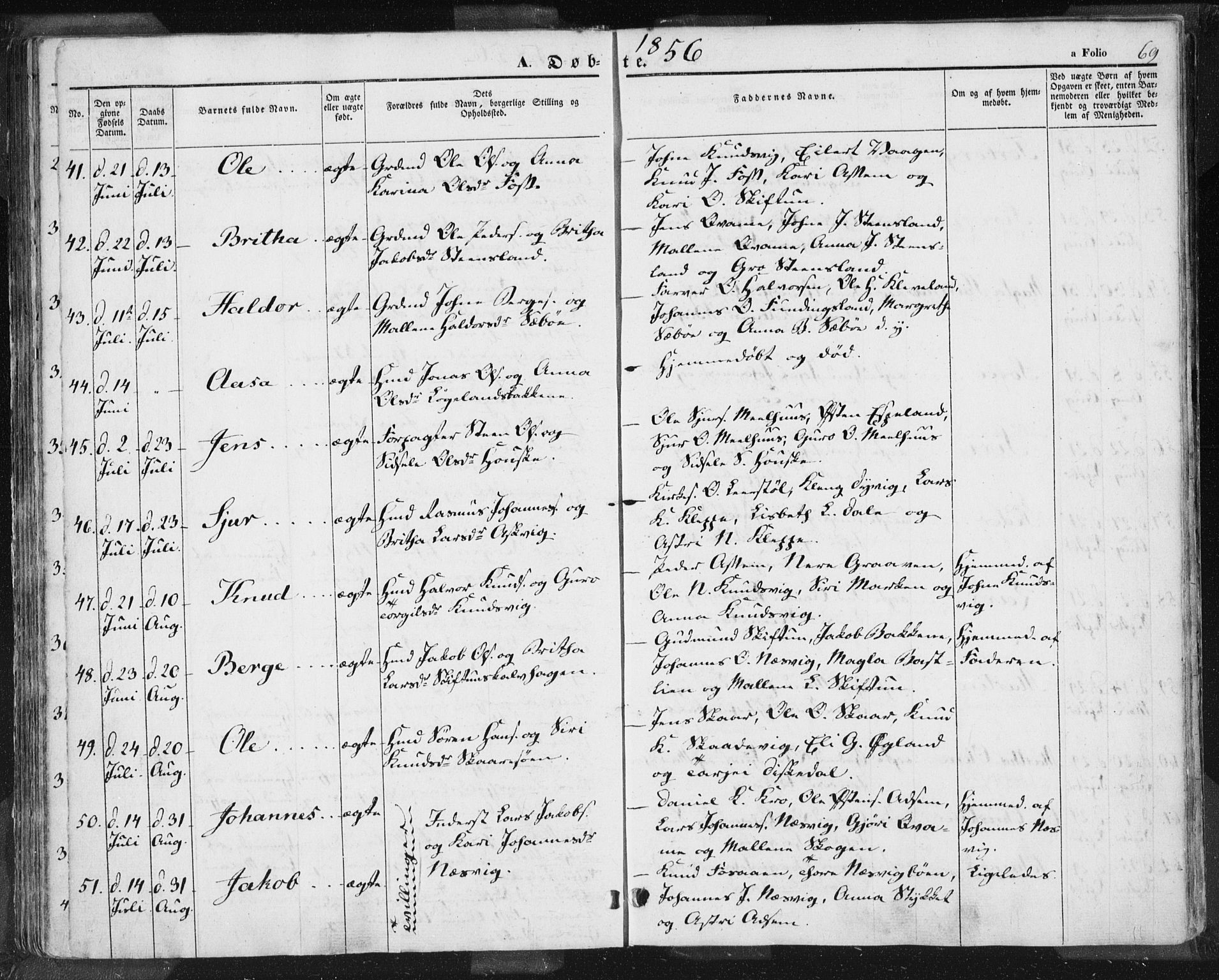 Hjelmeland sokneprestkontor, AV/SAST-A-101843/01/IV/L0009: Parish register (official) no. A 9, 1846-1860, p. 69