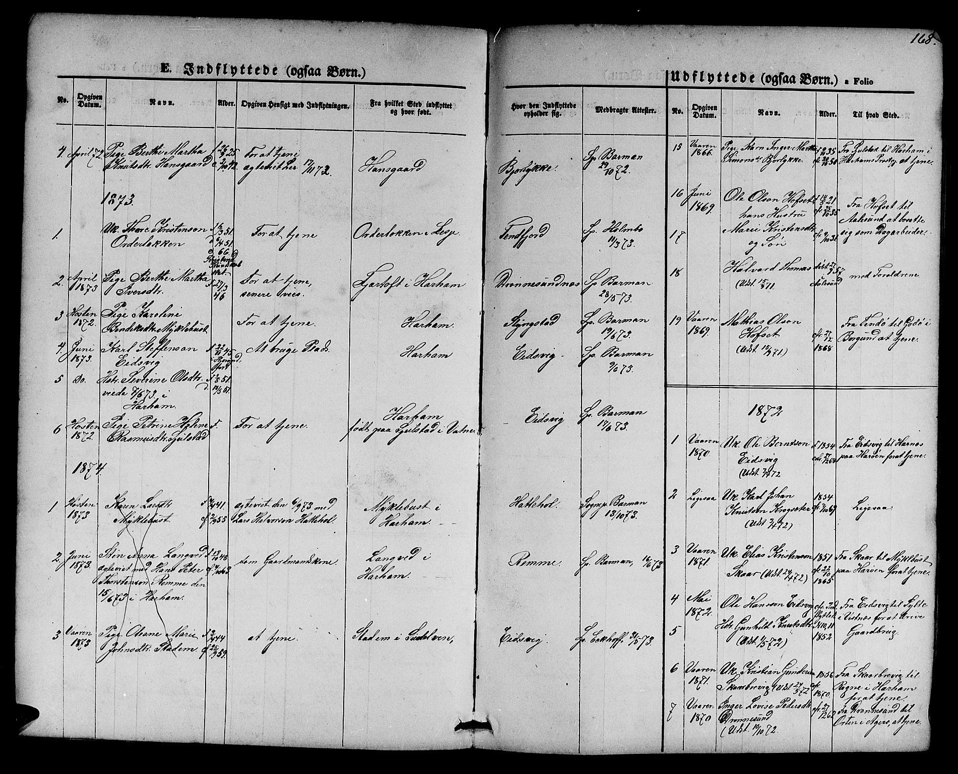 Ministerialprotokoller, klokkerbøker og fødselsregistre - Møre og Romsdal, AV/SAT-A-1454/525/L0375: Parish register (copy) no. 525C01, 1865-1879, p. 168