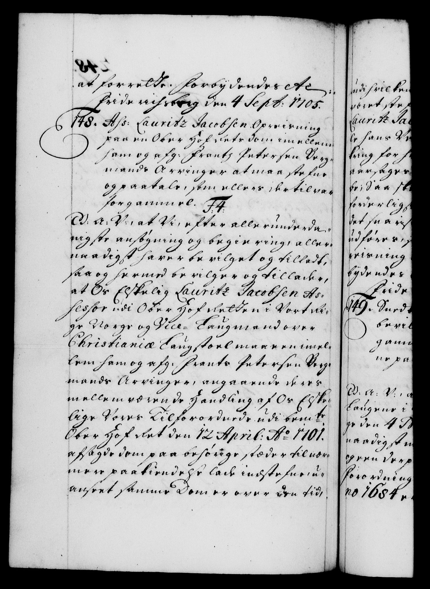 Danske Kanselli 1572-1799, AV/RA-EA-3023/F/Fc/Fca/Fcaa/L0019: Norske registre, 1704-1707, p. 248b