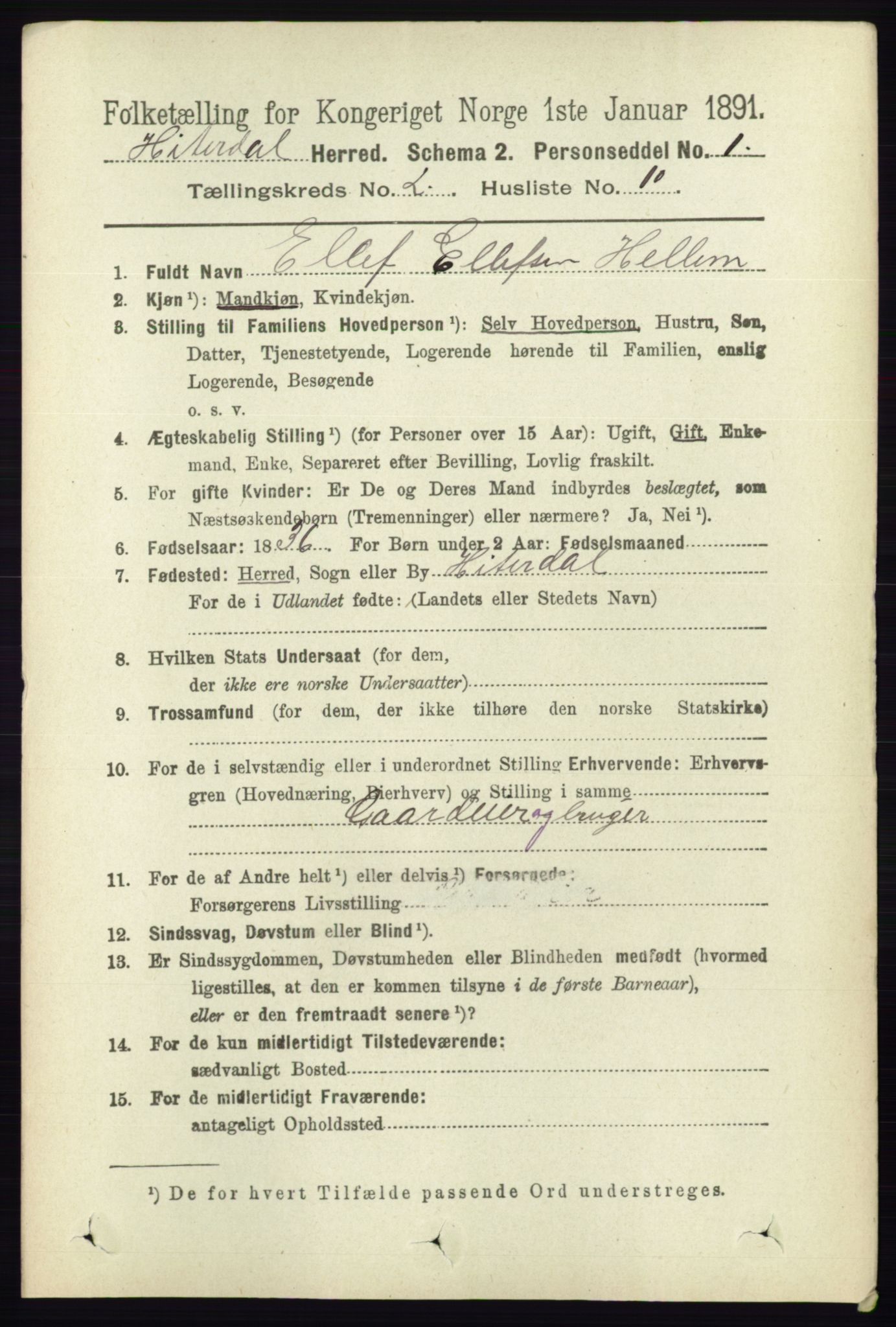 RA, 1891 census for 0823 Heddal, 1891, p. 629