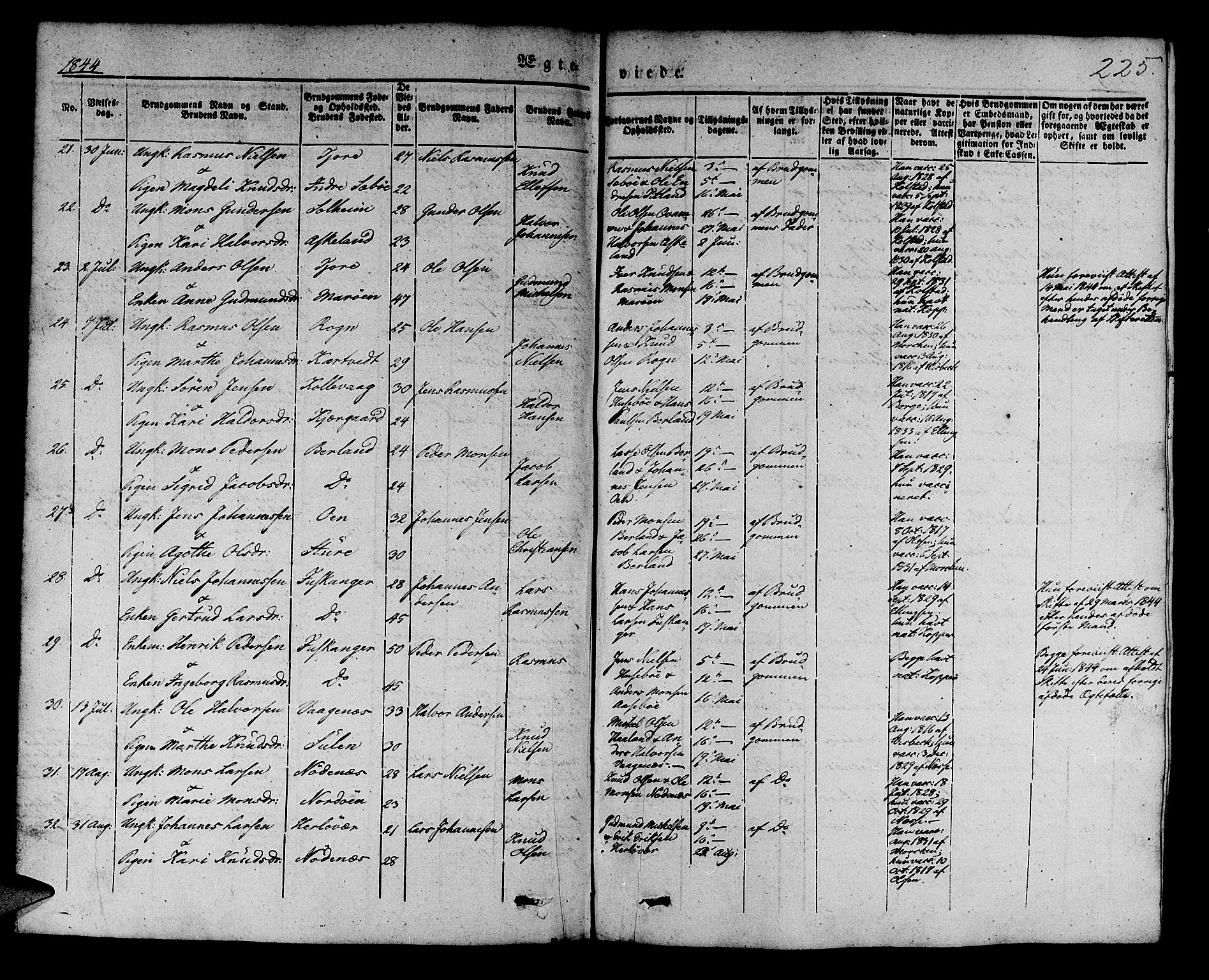 Manger sokneprestembete, AV/SAB-A-76801/H/Haa: Parish register (official) no. A 5, 1839-1848, p. 225