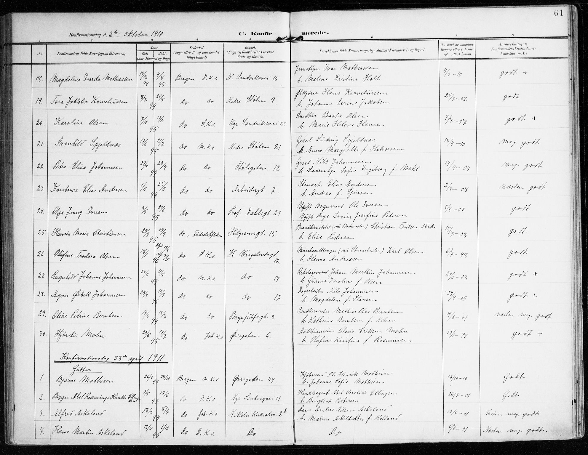Mariakirken Sokneprestembete, SAB/A-76901/H/Haa/L0014: Parish register (official) no. C 2, 1900-1916, p. 61