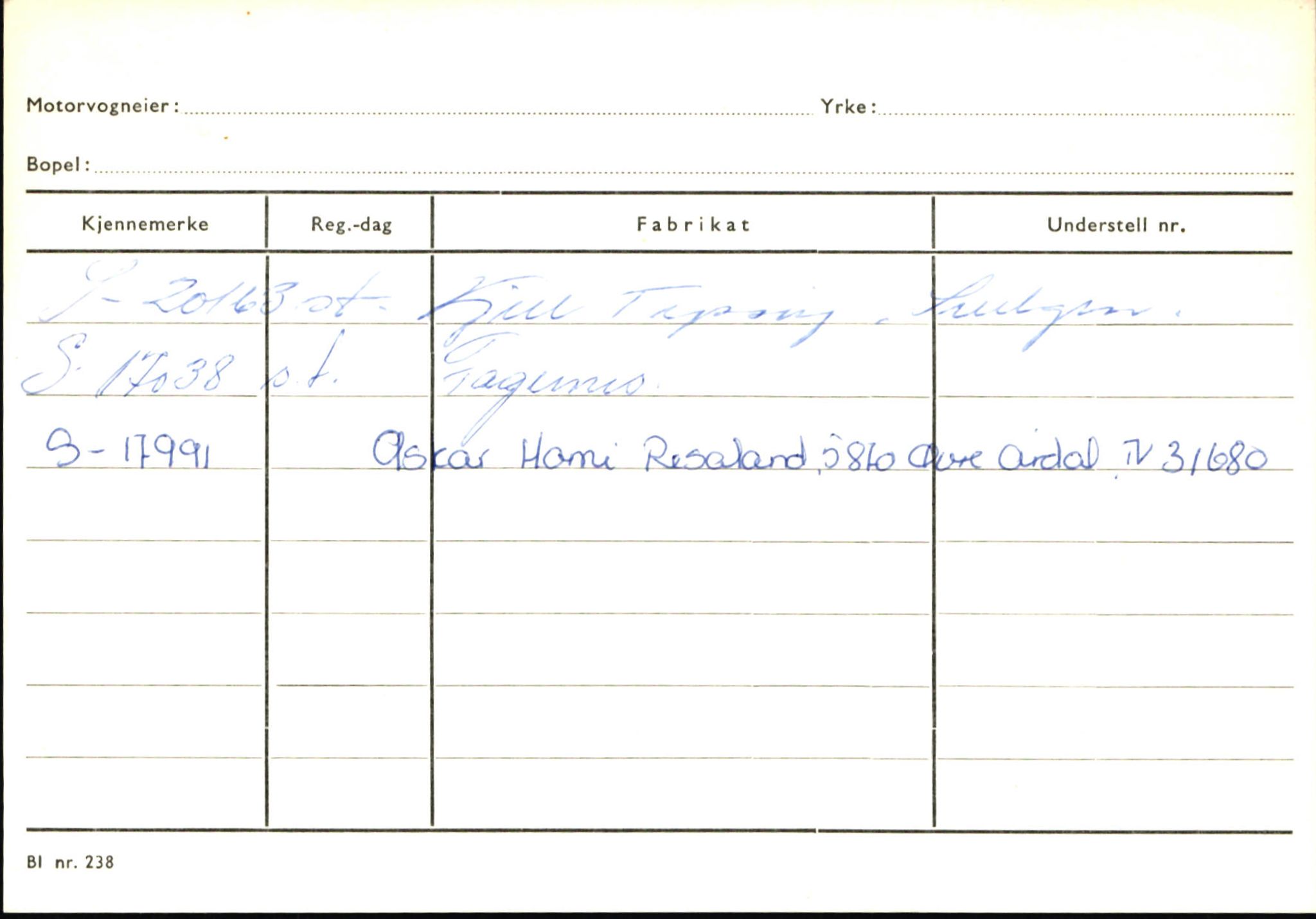 Statens vegvesen, Sogn og Fjordane vegkontor, SAB/A-5301/4/F/L0146: Registerkort Årdal R-Å samt diverse kort, 1945-1975, p. 145