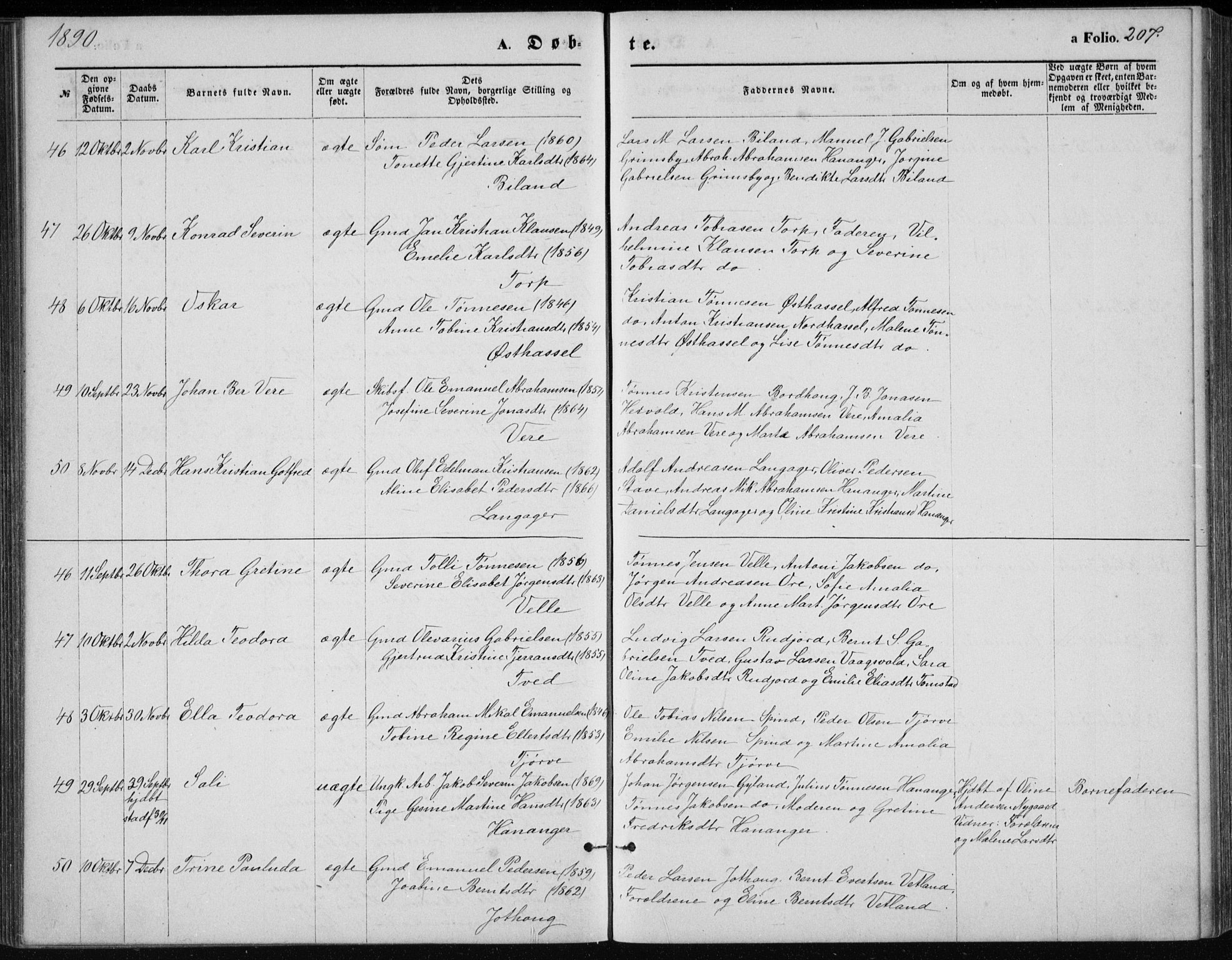 Lista sokneprestkontor, AV/SAK-1111-0027/F/Fb/L0004: Parish register (copy) no. B 4, 1877-1891, p. 207