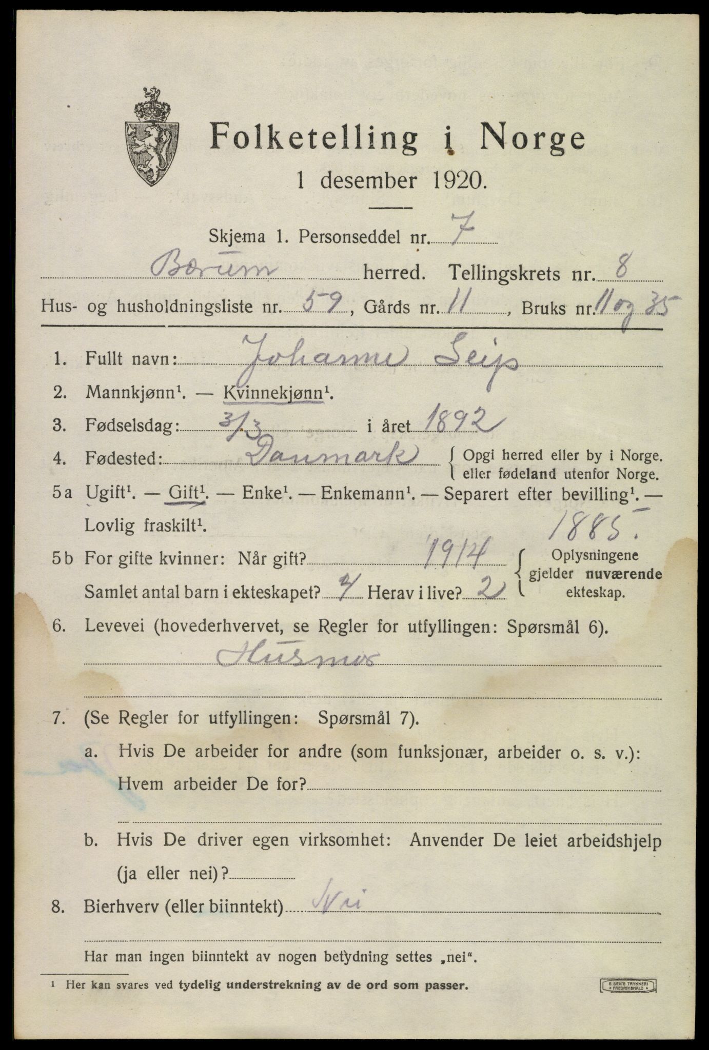 SAO, 1920 census for Bærum, 1920, p. 19332