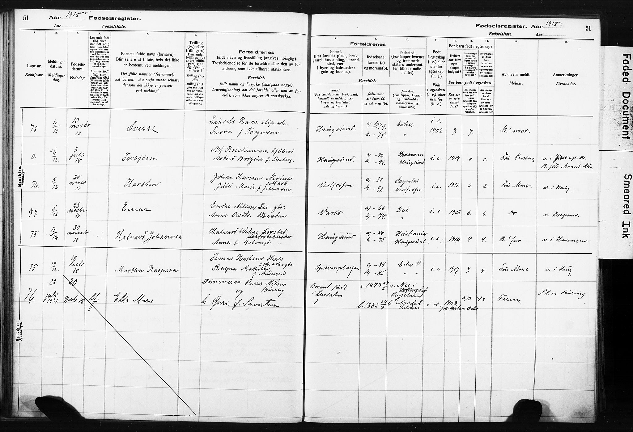 Eiker kirkebøker, AV/SAKO-A-4/J/Ja/L0001: Birth register no. I 1, 1916-1927, p. 51