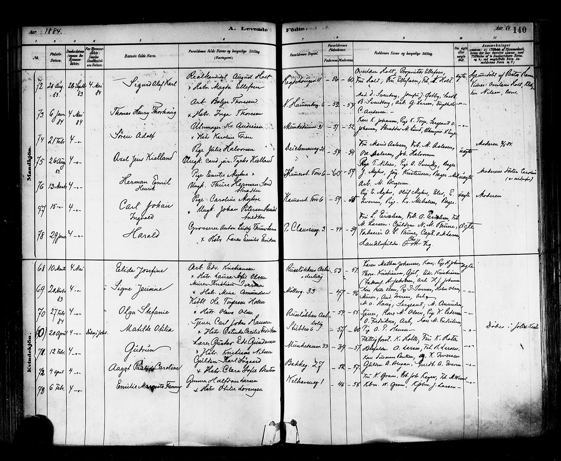 Trefoldighet prestekontor Kirkebøker, SAO/A-10882/F/Fa/L0005: Parish register (official) no. I 5, 1881-1891, p. 140