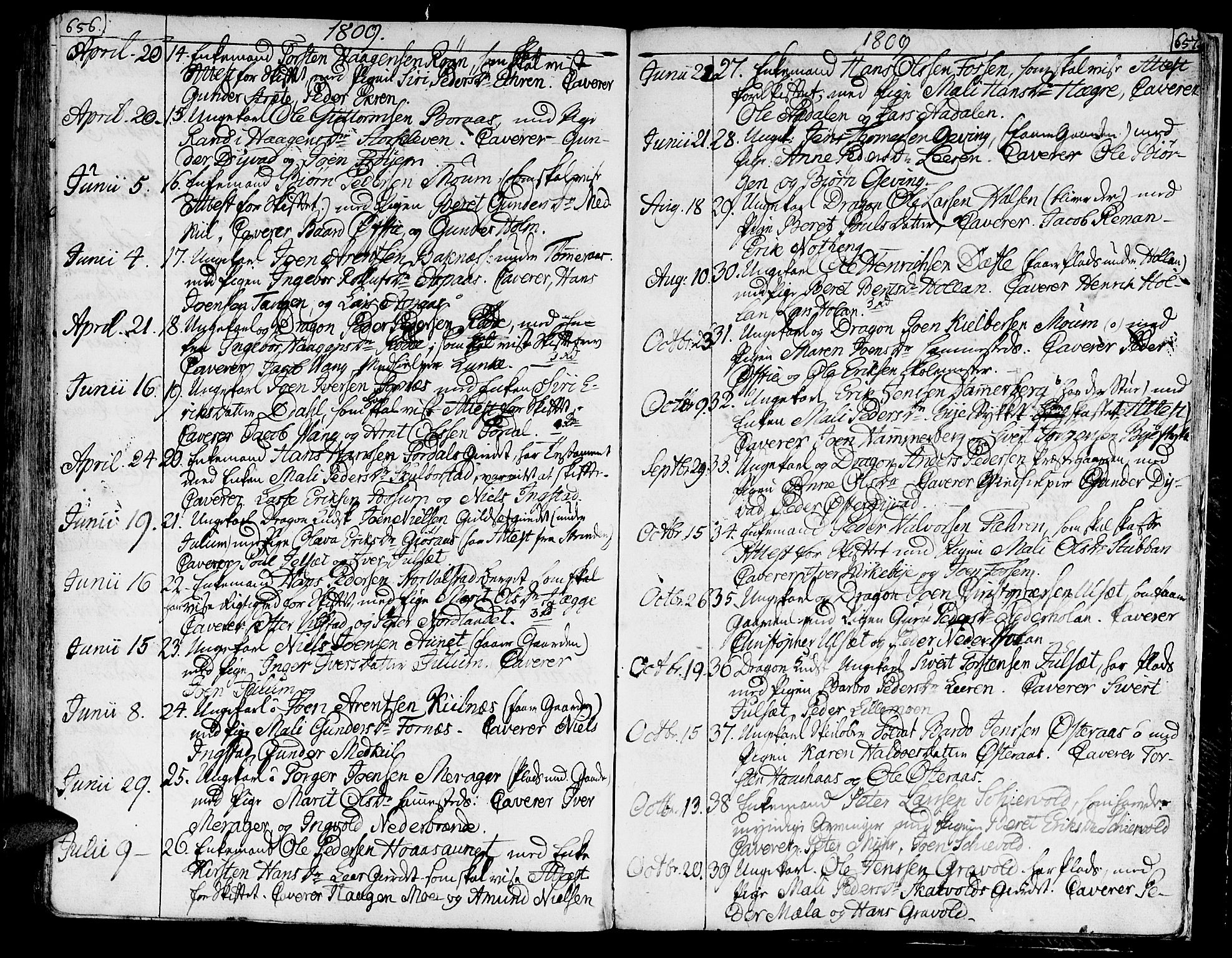 Ministerialprotokoller, klokkerbøker og fødselsregistre - Nord-Trøndelag, SAT/A-1458/709/L0060: Parish register (official) no. 709A07, 1797-1815, p. 656-657