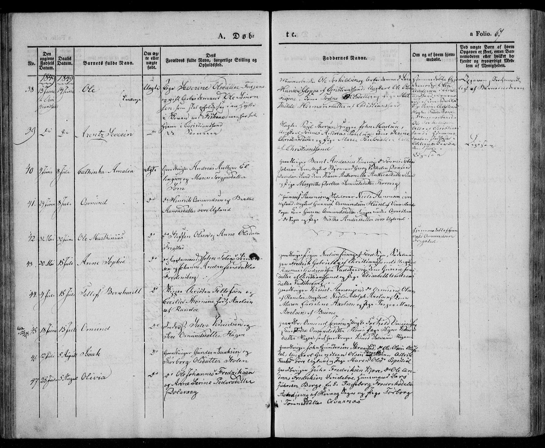 Oddernes sokneprestkontor, AV/SAK-1111-0033/F/Fa/Faa/L0006: Parish register (official) no. A 6, 1838-1851, p. 67