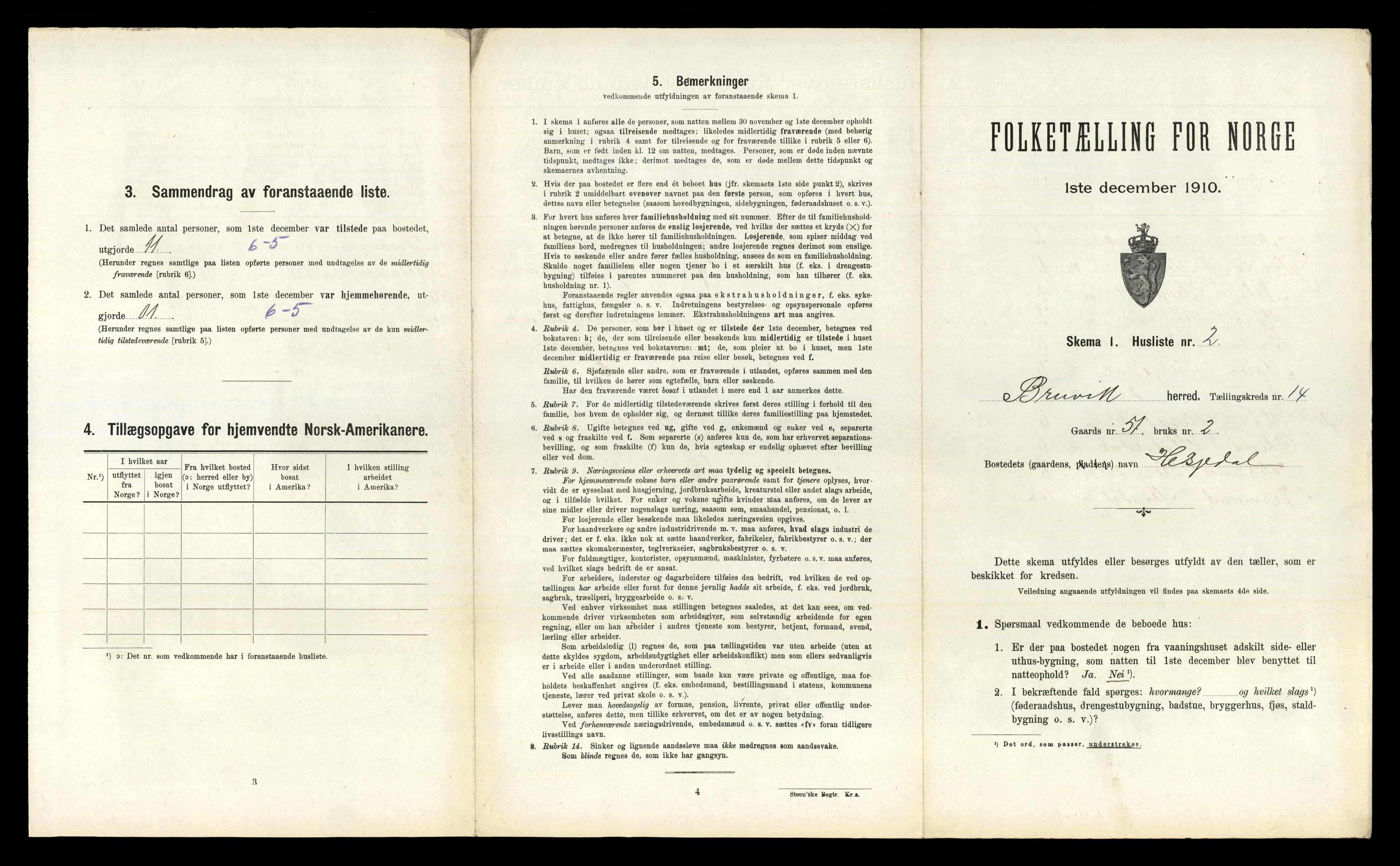 RA, 1910 census for Bruvik, 1910, p. 894