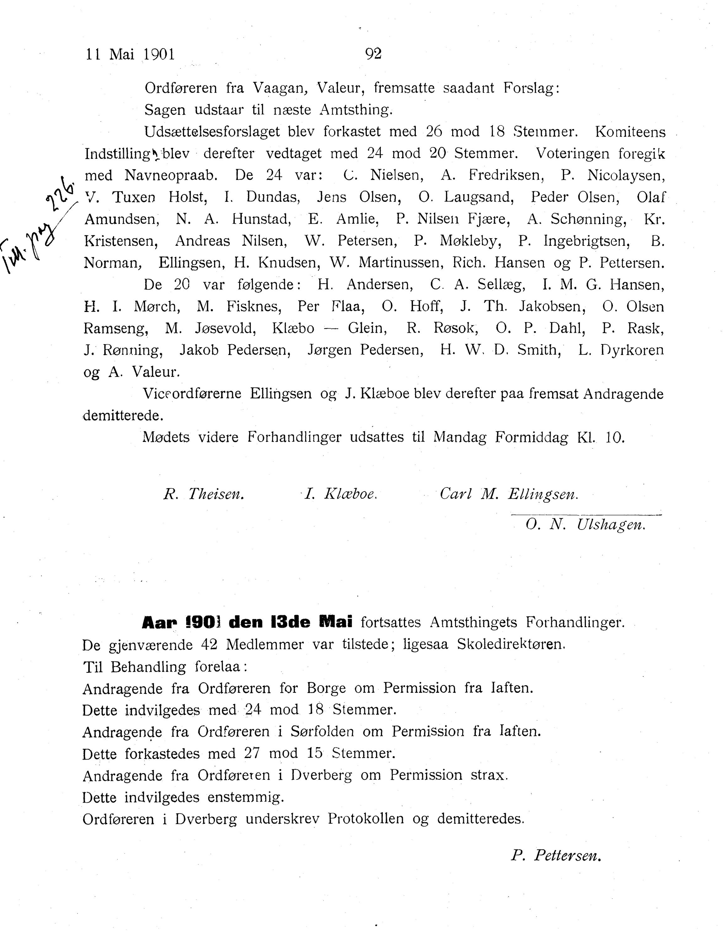 Nordland Fylkeskommune. Fylkestinget, AIN/NFK-17/176/A/Ac/L0024: Fylkestingsforhandlinger 1901, 1901, p. 92