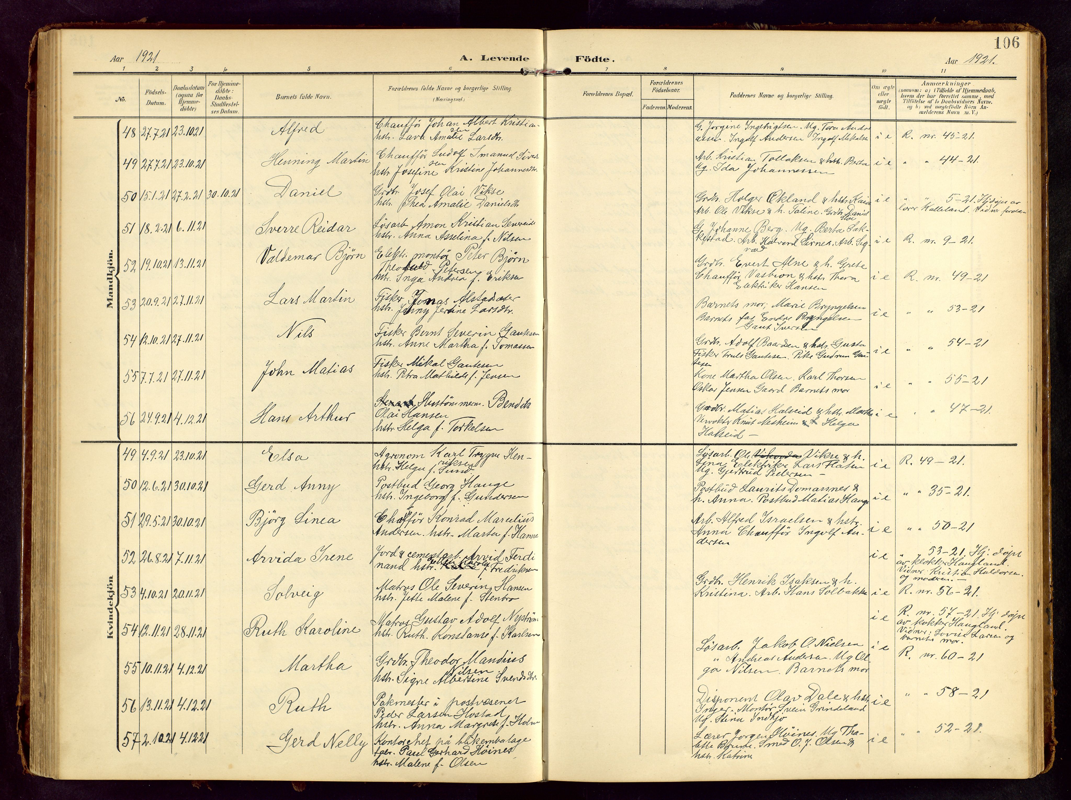 Haugesund sokneprestkontor, AV/SAST-A -101863/H/Ha/Hab/L0006: Parish register (copy) no. B 6, 1906-1944, p. 106