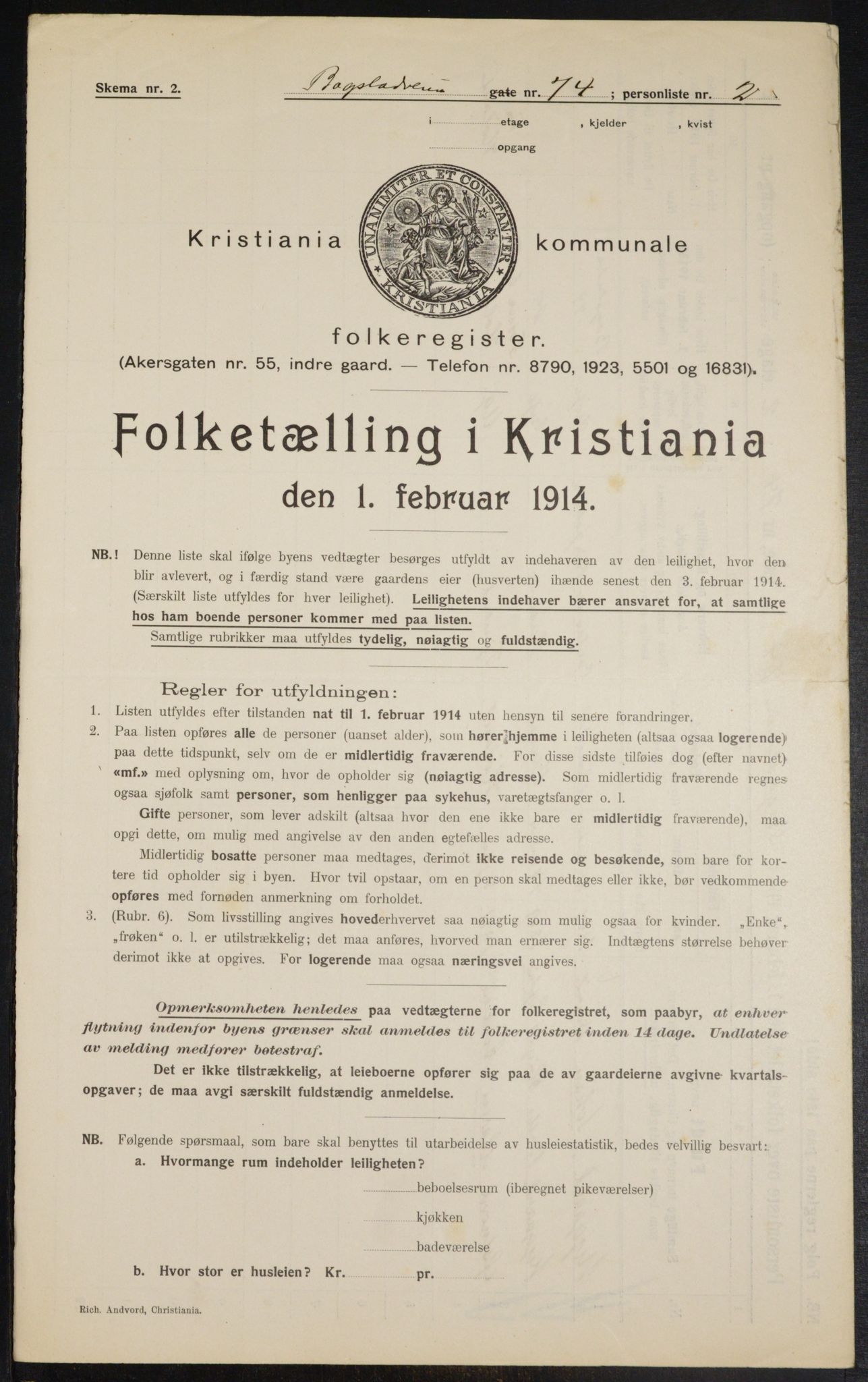 OBA, Municipal Census 1914 for Kristiania, 1914, p. 7595