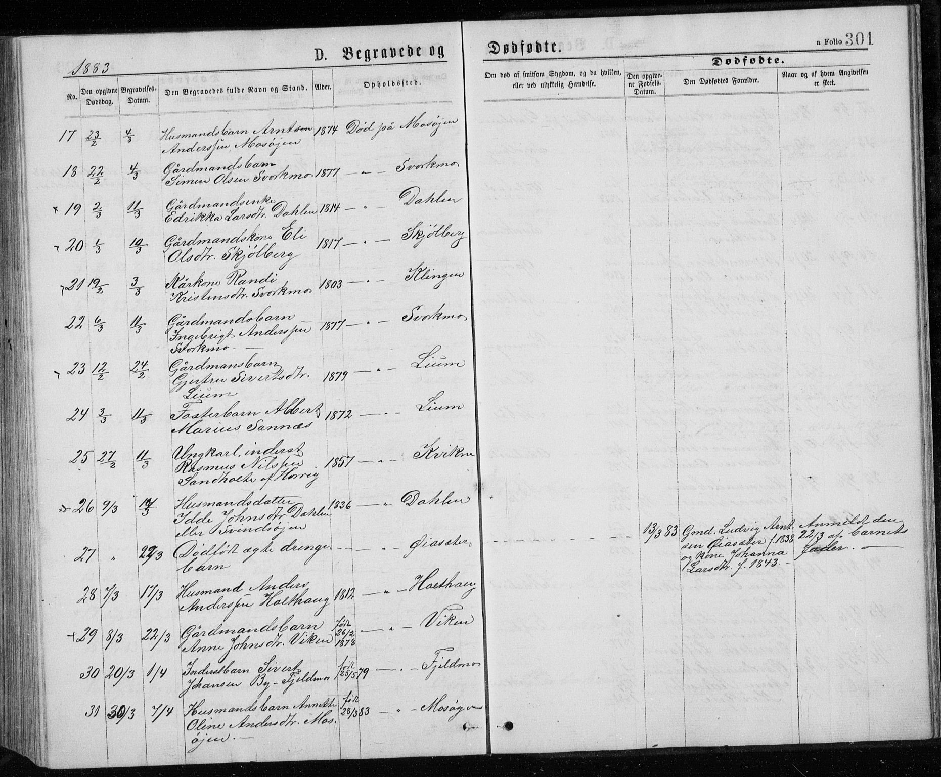 Ministerialprotokoller, klokkerbøker og fødselsregistre - Sør-Trøndelag, SAT/A-1456/671/L0843: Parish register (copy) no. 671C02, 1873-1892, p. 301