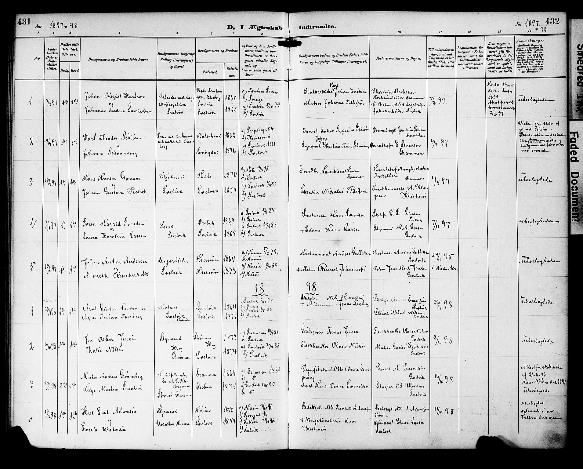 Strømm kirkebøker, SAKO/A-322/G/Gb/L0002: Parish register (copy) no. II 2, 1897-1928, p. 431-432