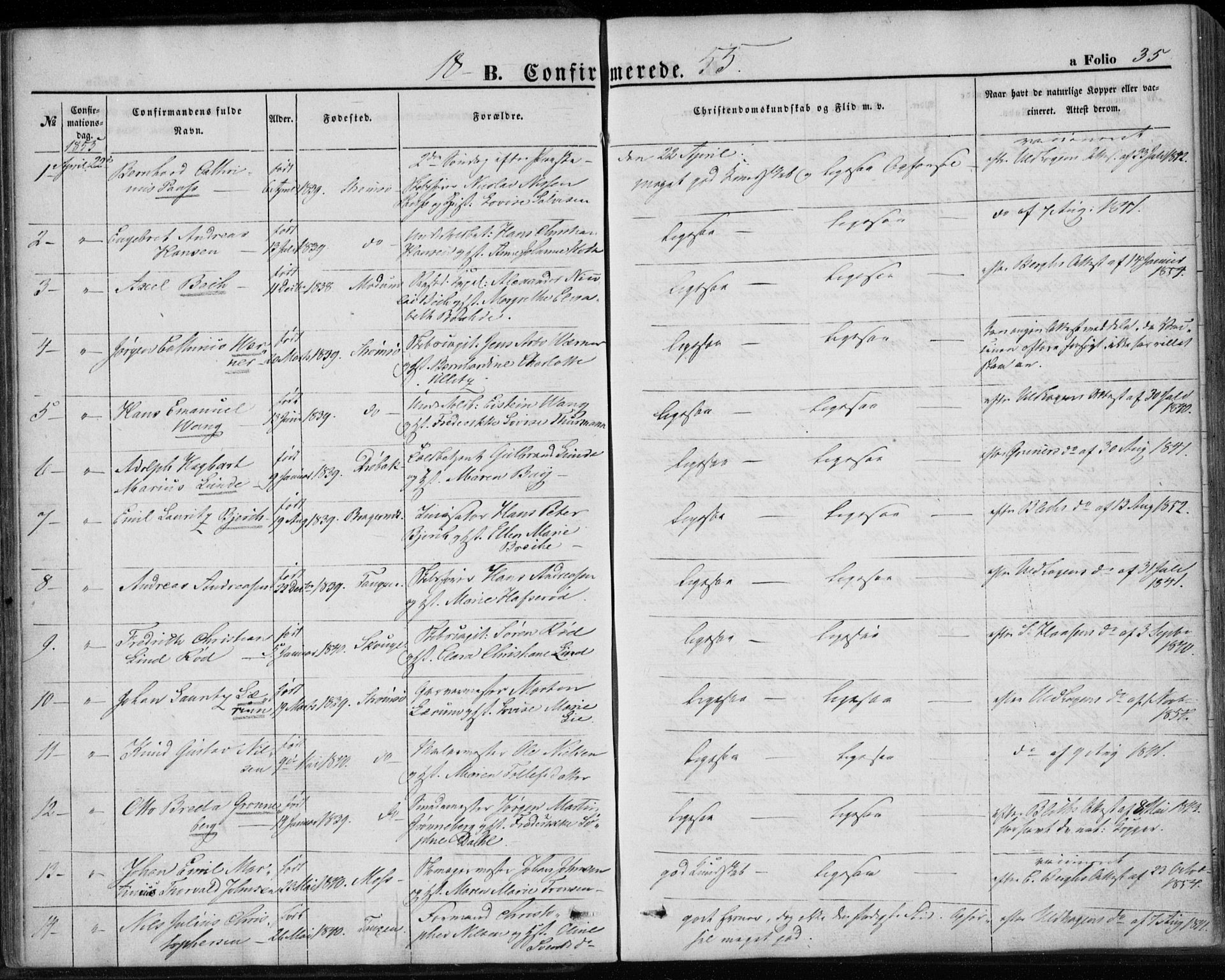 Strømsø kirkebøker, SAKO/A-246/F/Fa/L0017: Parish register (official) no. I 17, 1848-1865, p. 35