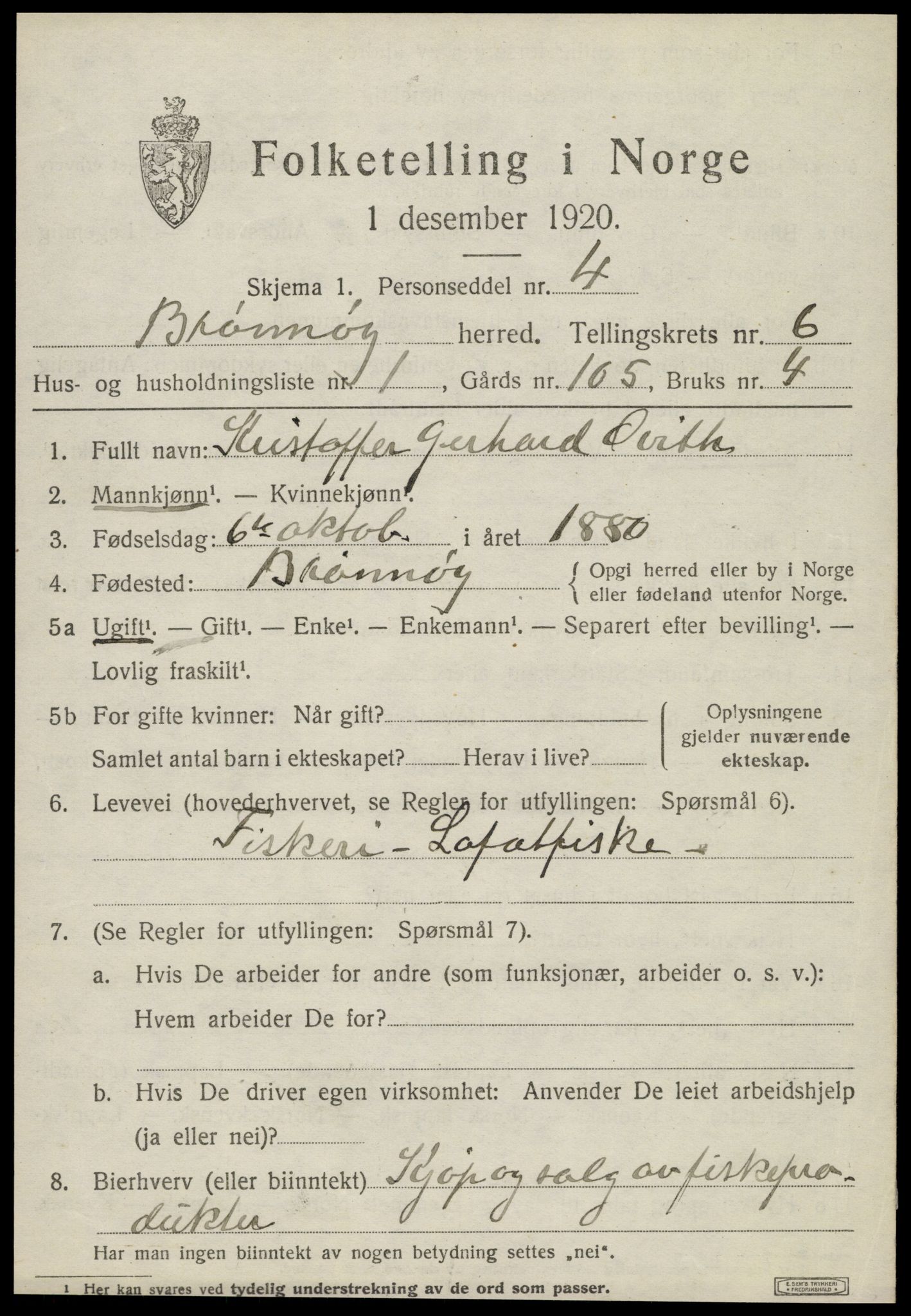 SAT, 1920 census for Brønnøy, 1920, p. 4330