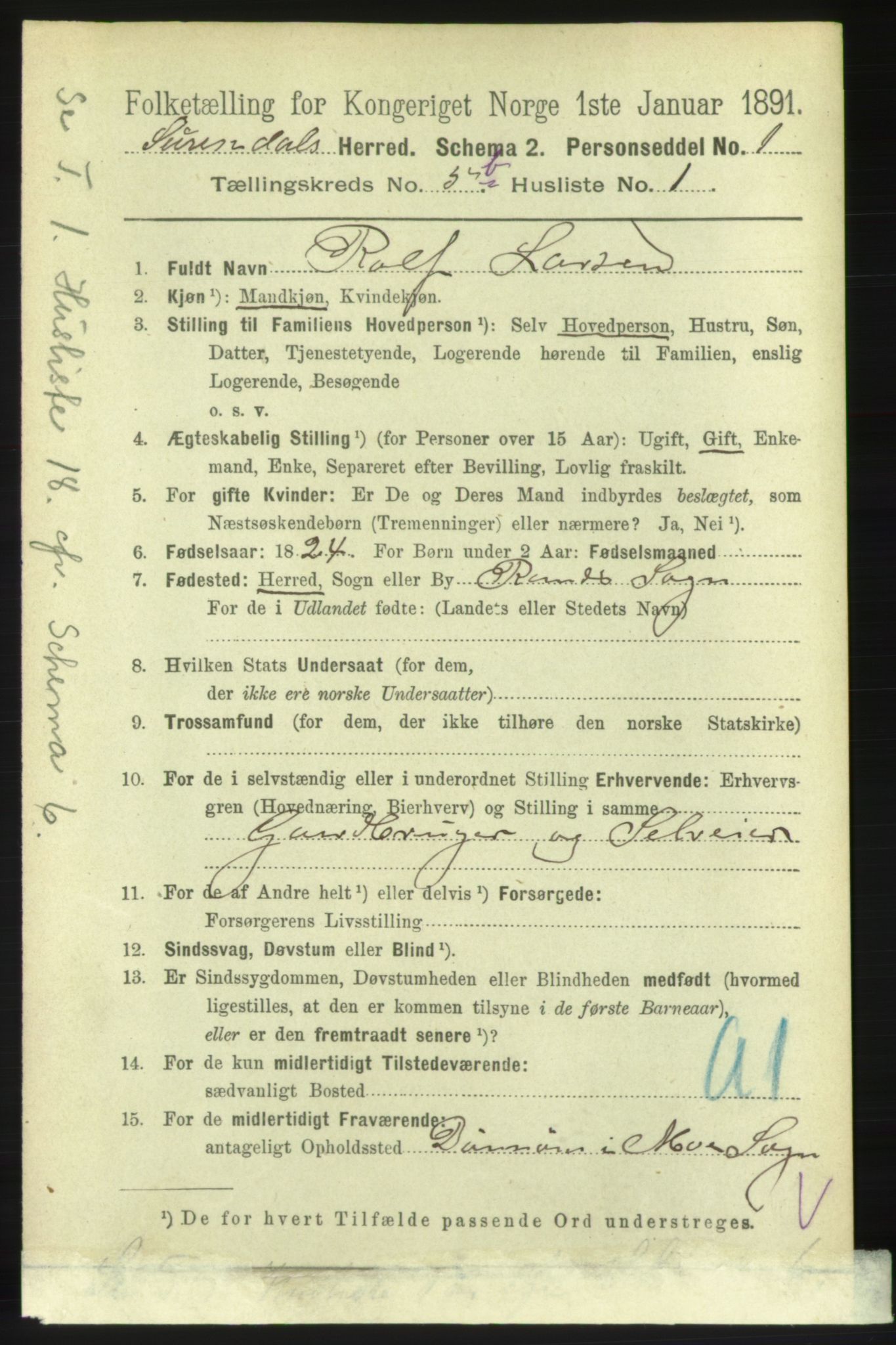 RA, 1891 census for 1566 Surnadal, 1891, p. 1486