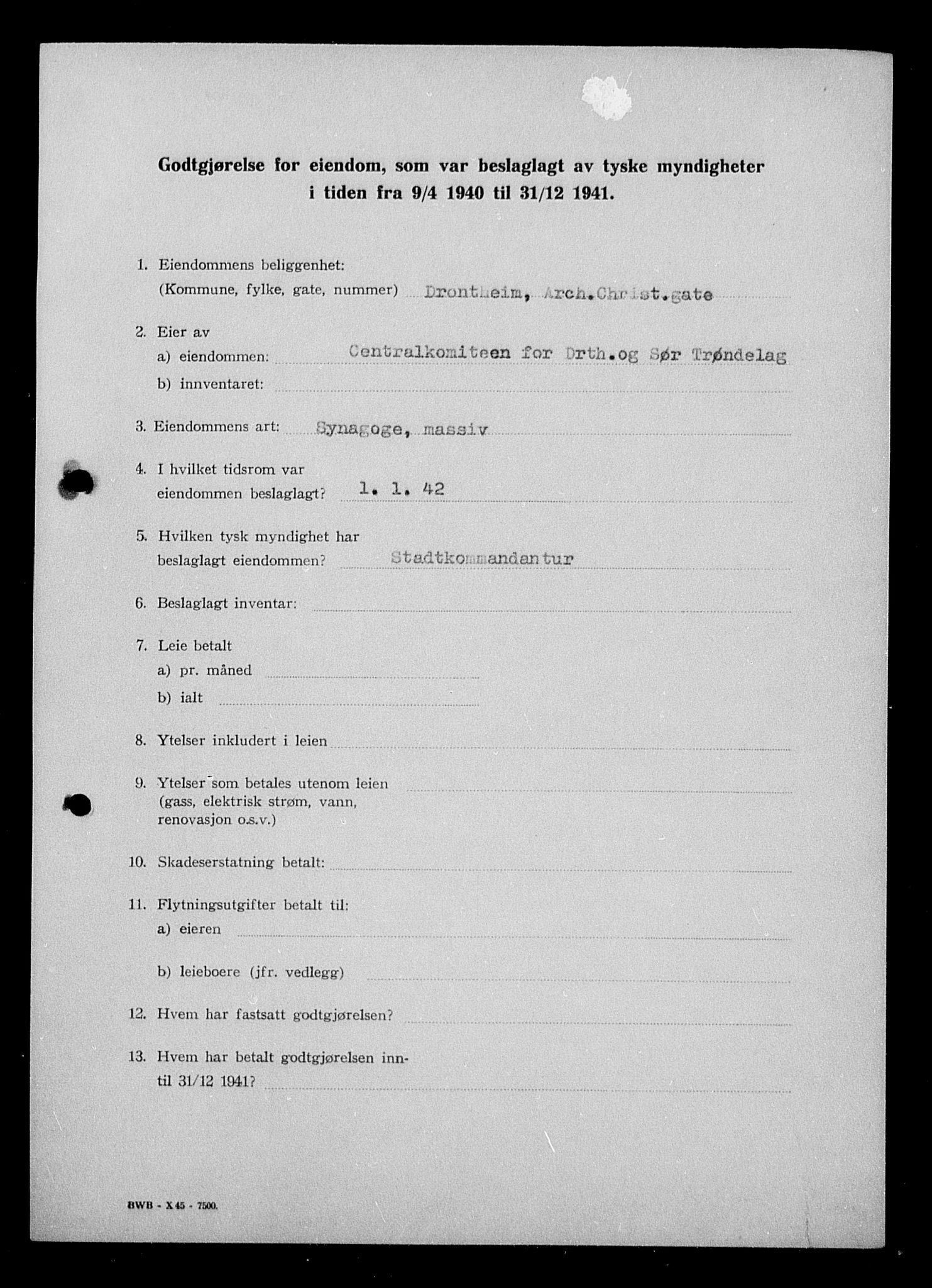 Justisdepartementet, Tilbakeføringskontoret for inndratte formuer, AV/RA-S-1564/I/L1018: Godtgjørelse for beslaglagt eiendom, 1940-1941, p. 15