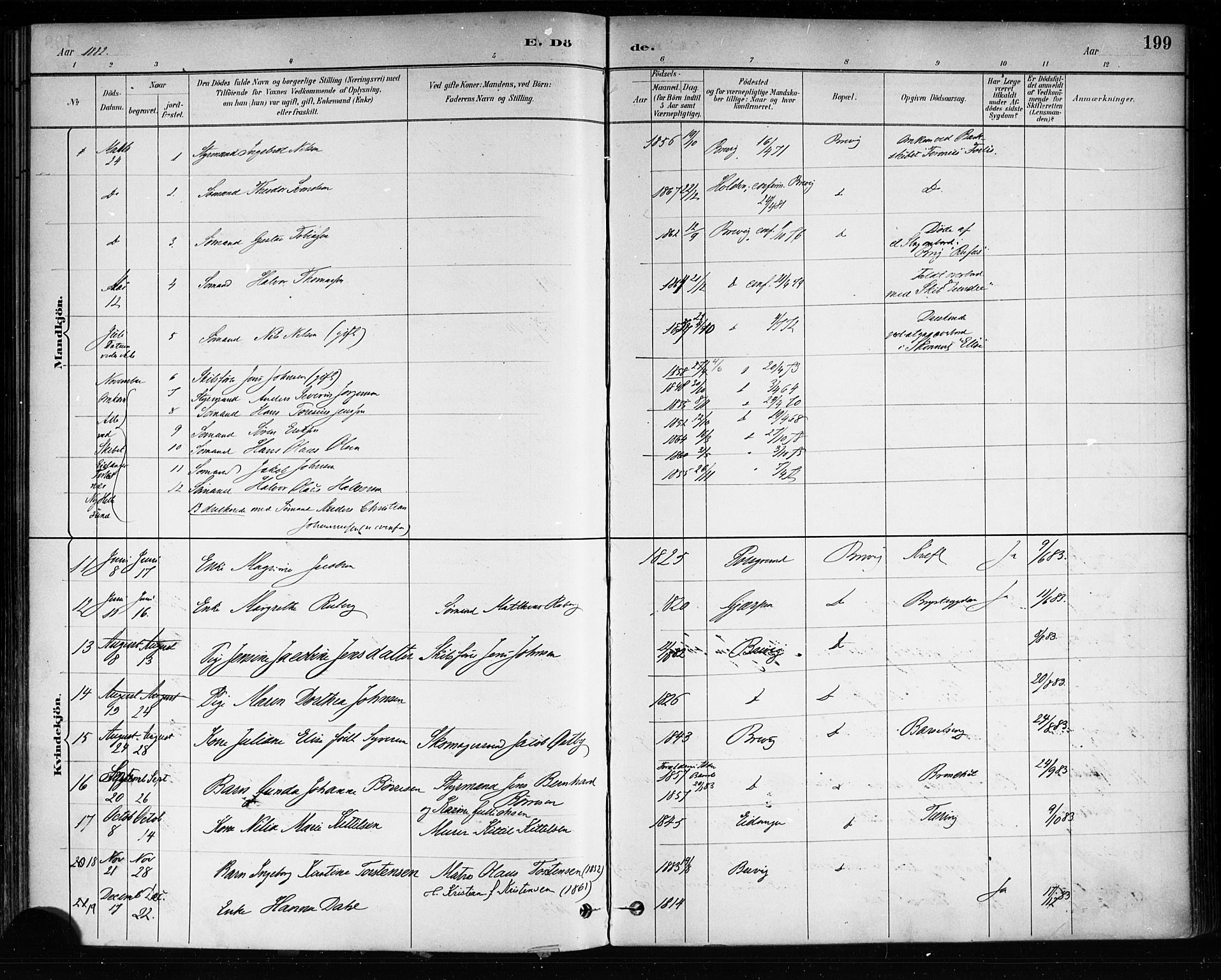 Brevik kirkebøker, AV/SAKO-A-255/F/Fa/L0007: Parish register (official) no. 7, 1882-1900, p. 199