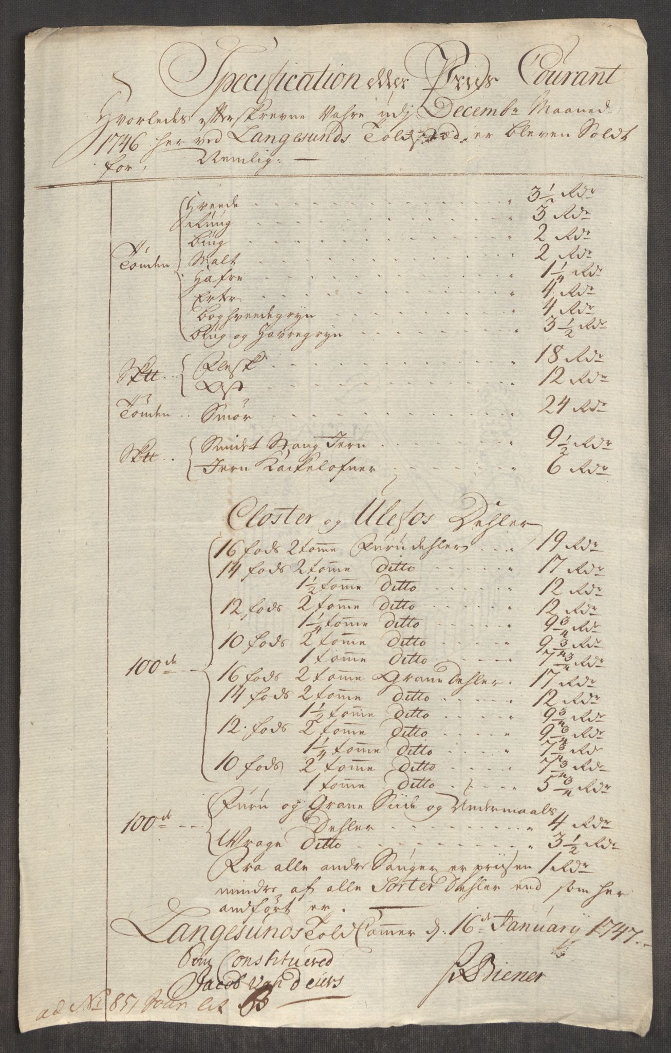 Rentekammeret inntil 1814, Realistisk ordnet avdeling, RA/EA-4070/Oe/L0003: [Ø1]: Priskuranter, 1745-1748, p. 574