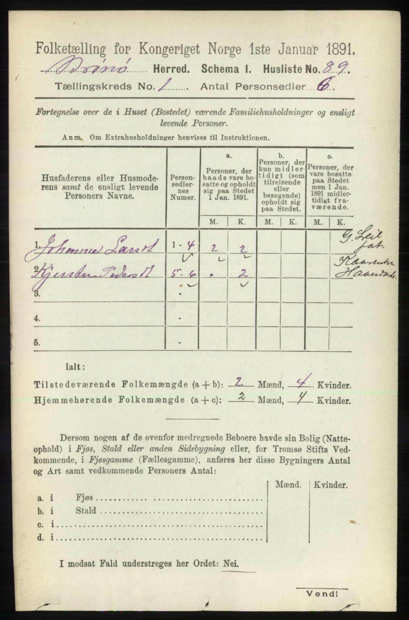 RA, 1891 census for 1814 Brønnøy, 1891, p. 121