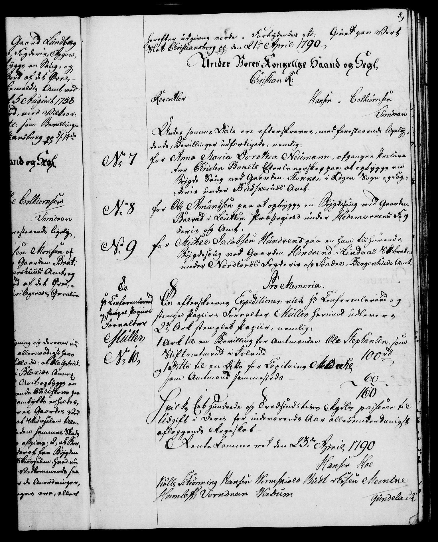 Rentekammeret, Kammerkanselliet, AV/RA-EA-3111/G/Gg/Gga/L0015: Norsk ekspedisjonsprotokoll med register (merket RK 53.15), 1790-1791, p. 5