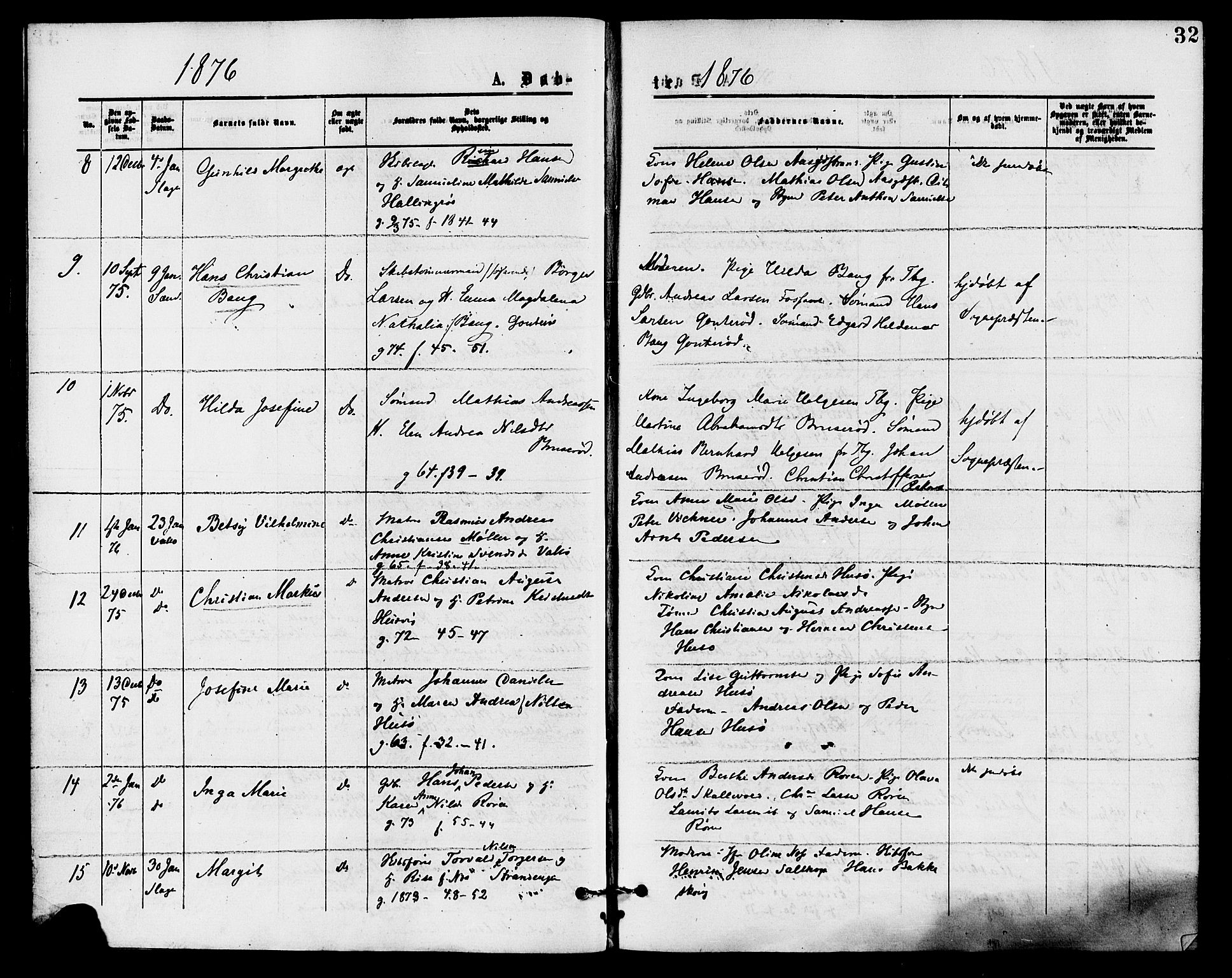 Sem kirkebøker, AV/SAKO-A-5/F/Fa/L0009: Parish register (official) no. I 9, 1874-1877, p. 32