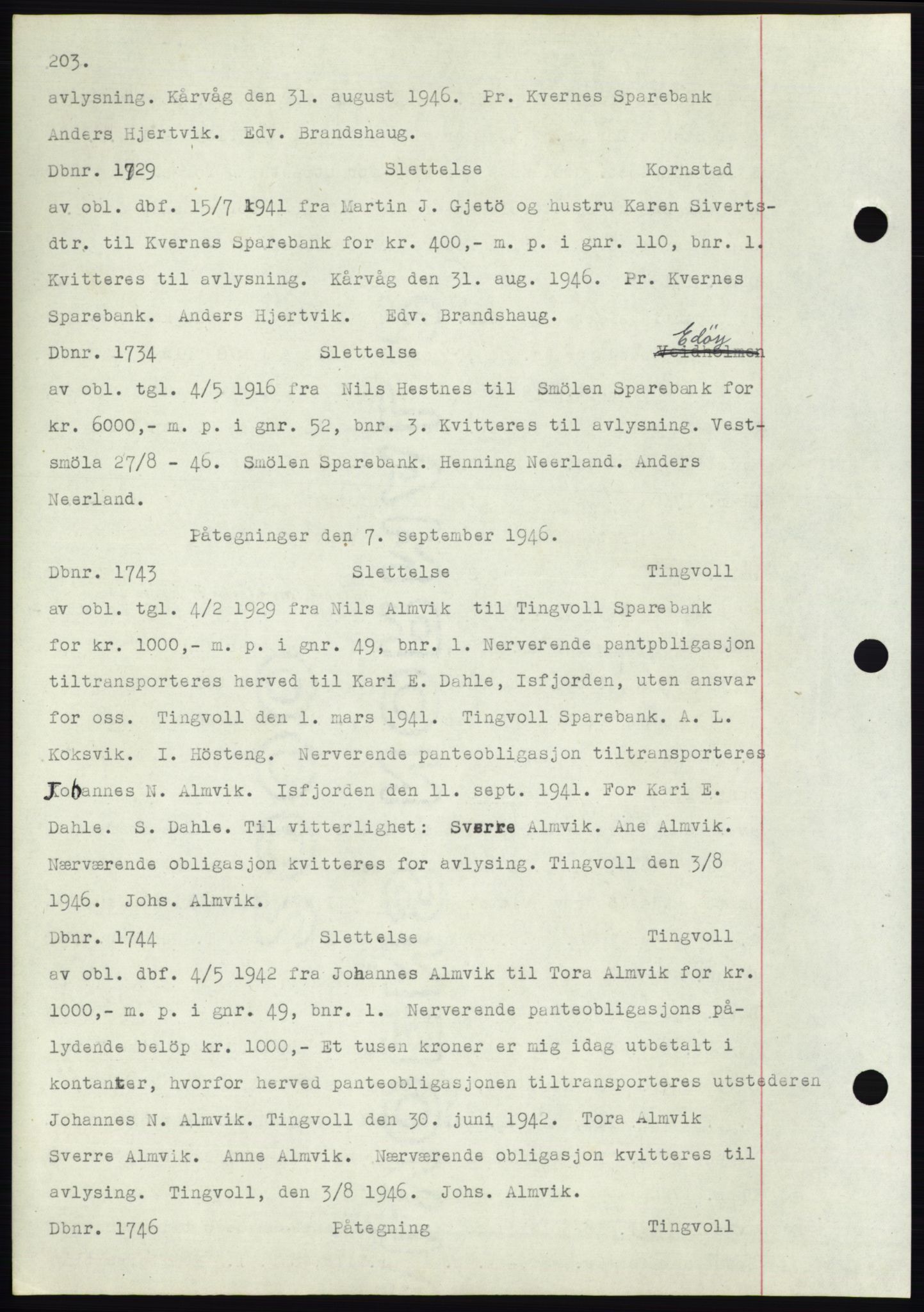 Nordmøre sorenskriveri, SAT/A-4132/1/2/2Ca: Mortgage book no. C82b, 1946-1951, Diary no: : 1729/1946