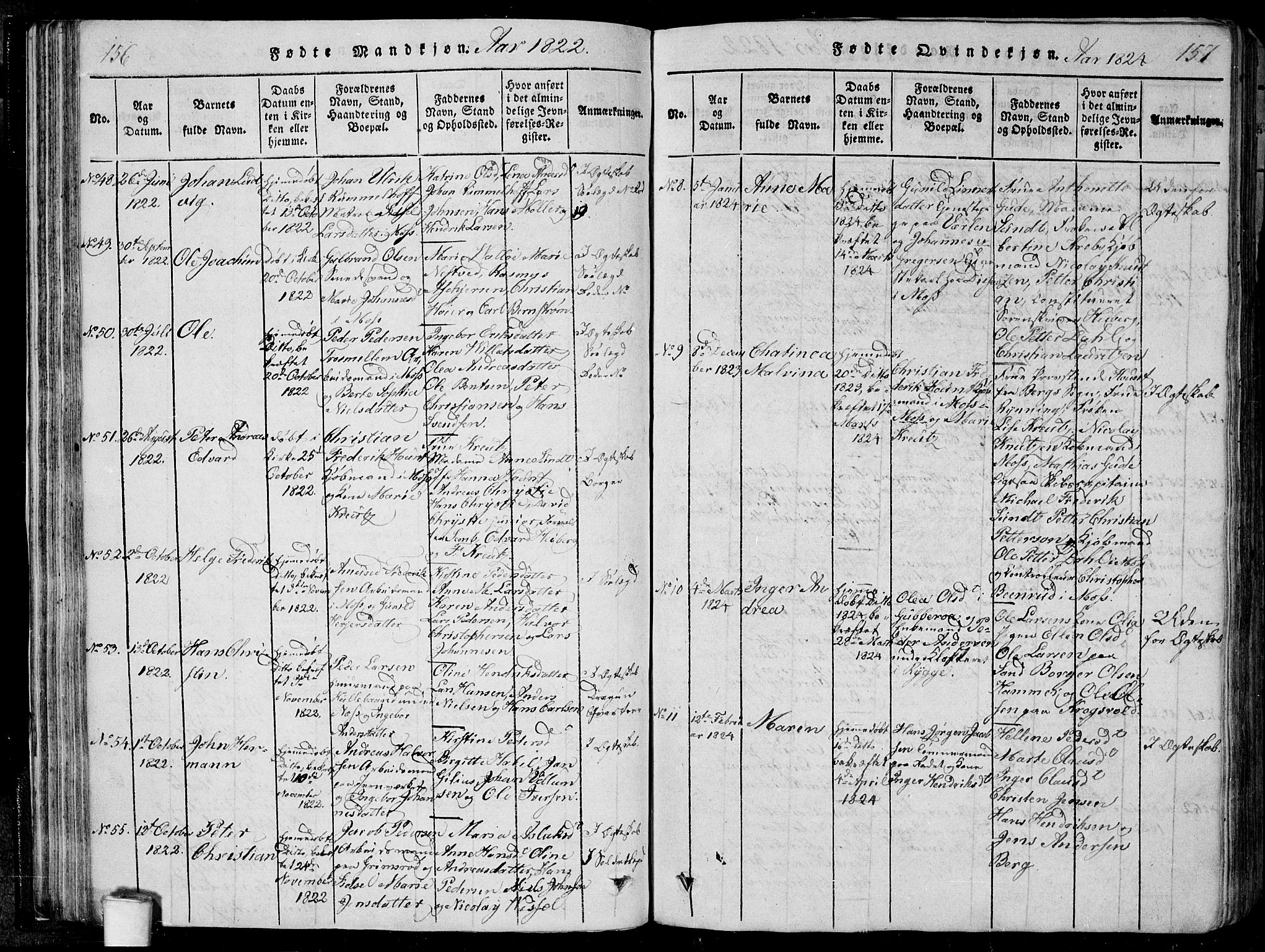 Moss prestekontor Kirkebøker, AV/SAO-A-2003/F/Fa/L0005: Parish register (official) no. I 5, 1814-1828, p. 156-157