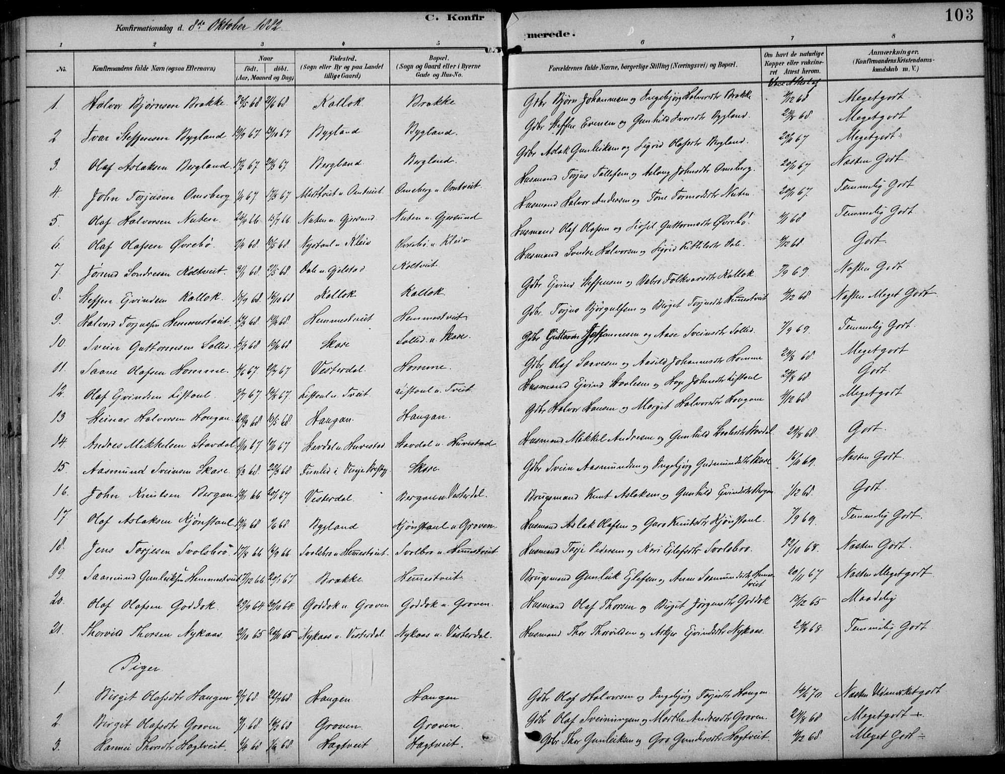 Kviteseid kirkebøker, SAKO/A-276/F/Fb/L0002: Parish register (official) no. II 2, 1882-1916, p. 103
