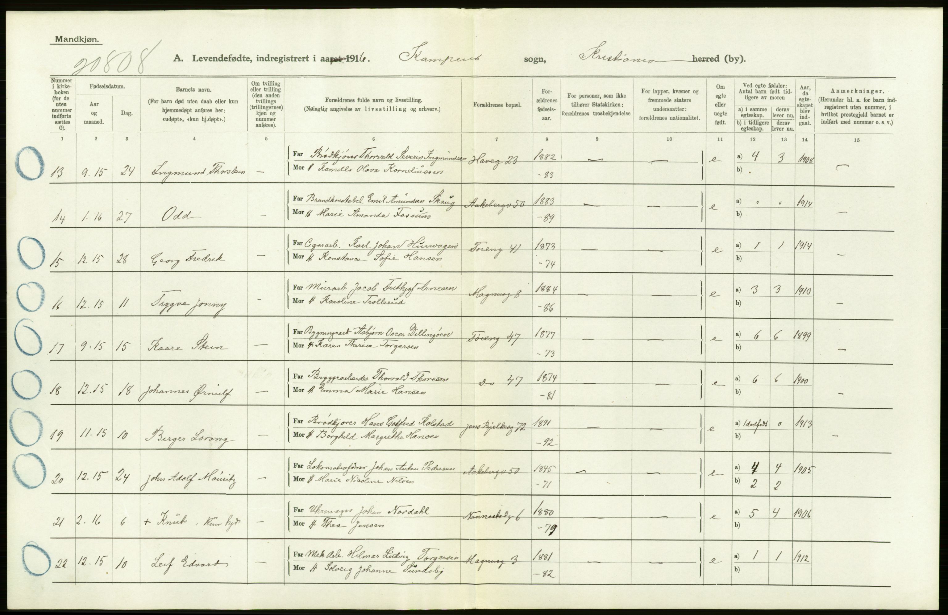Statistisk sentralbyrå, Sosiodemografiske emner, Befolkning, AV/RA-S-2228/D/Df/Dfb/Dfbf/L0007: Kristiania: Levendefødte menn og kvinner., 1916, p. 648