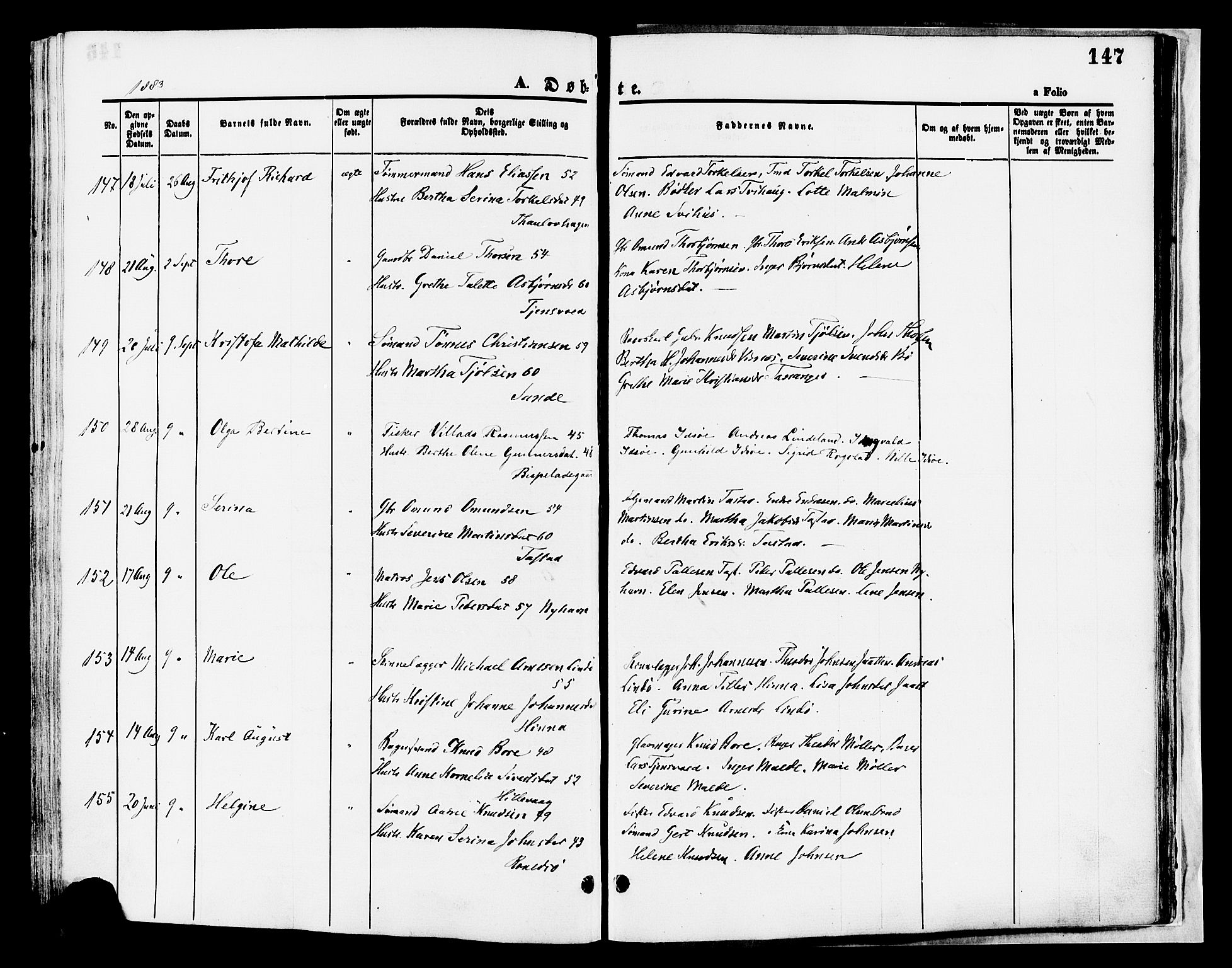 Hetland sokneprestkontor, AV/SAST-A-101826/30/30BA/L0008: Parish register (official) no. A 8, 1877-1884, p. 147