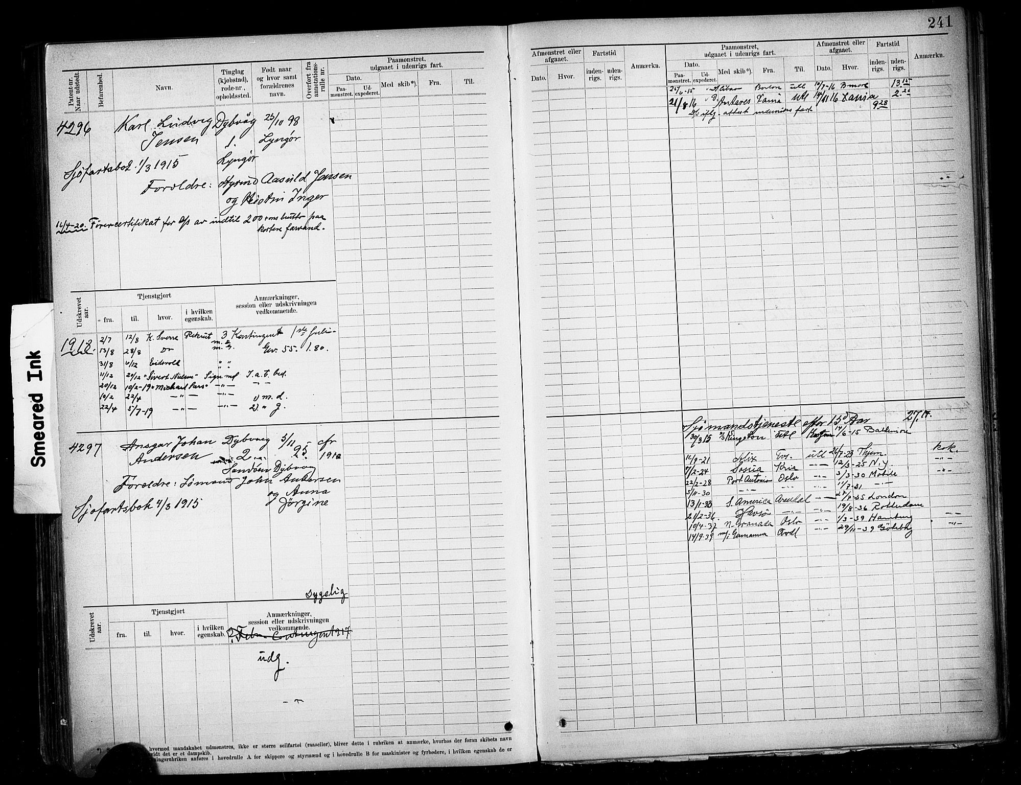 Tvedestrand mønstringskrets, SAK/2031-0011/F/Fb/L0020: Hovedrulle A nr 3819-4409, U-36, 1906-1918, p. 249