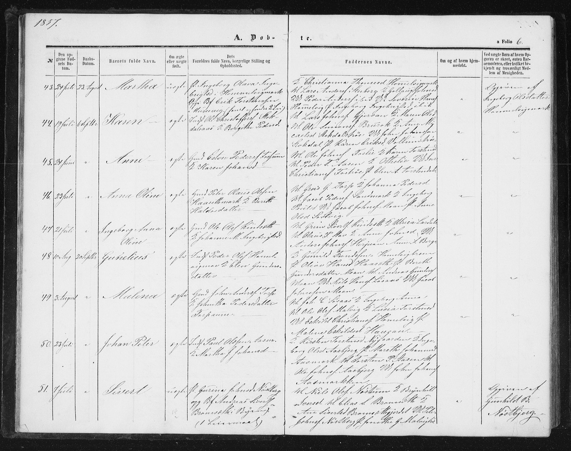 Ministerialprotokoller, klokkerbøker og fødselsregistre - Sør-Trøndelag, AV/SAT-A-1456/616/L0408: Parish register (official) no. 616A05, 1857-1865, p. 6