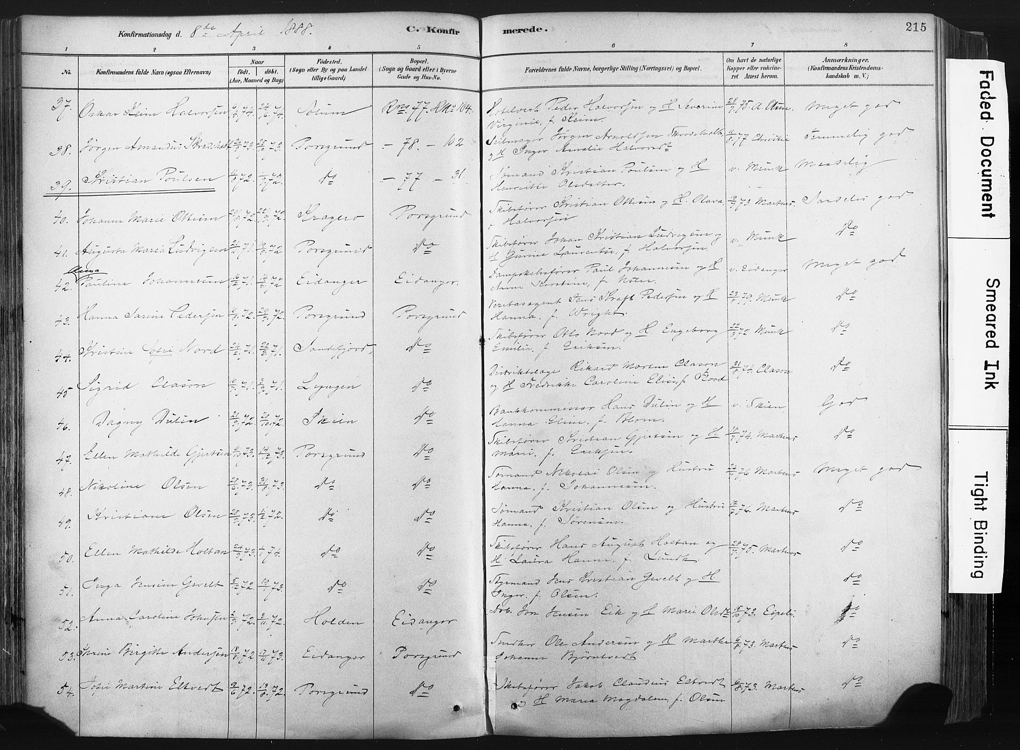 Porsgrunn kirkebøker , AV/SAKO-A-104/F/Fa/L0008: Parish register (official) no. 8, 1878-1895, p. 215