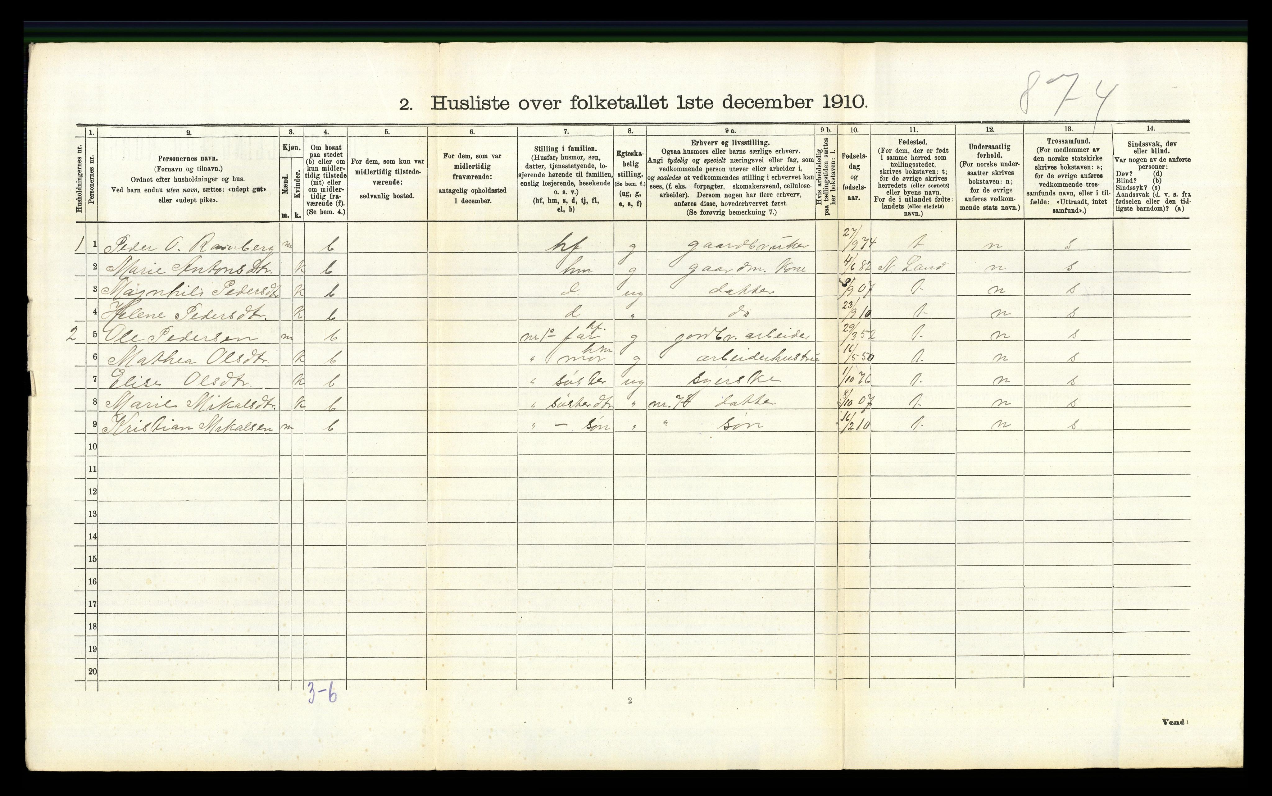 RA, 1910 census for Fåberg, 1910, p. 353