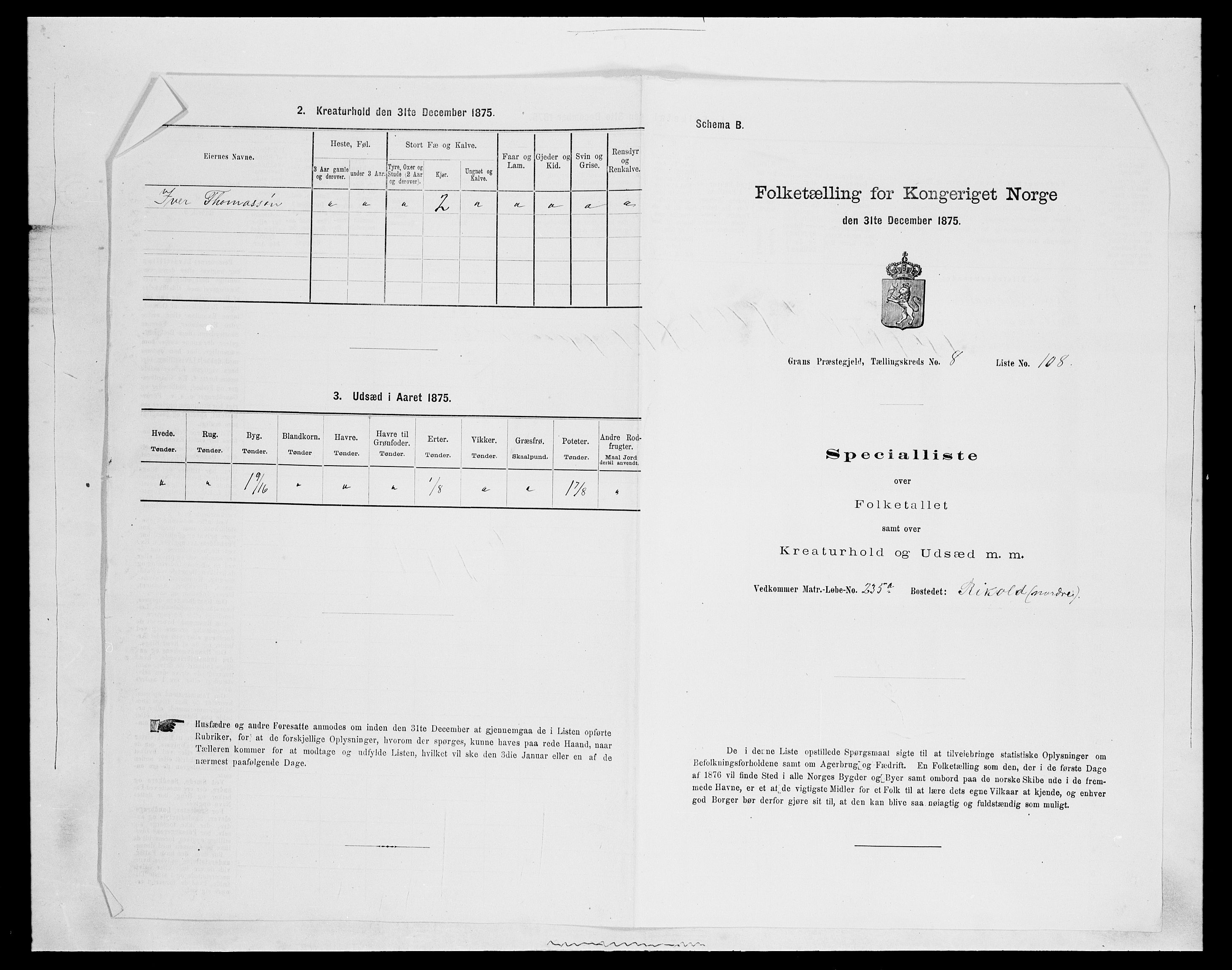 SAH, 1875 census for 0534P Gran, 1875, p. 1696
