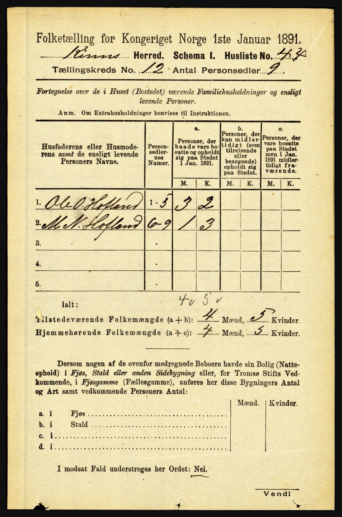 RA, 1891 census for 1437 Kinn, 1891, p. 4474