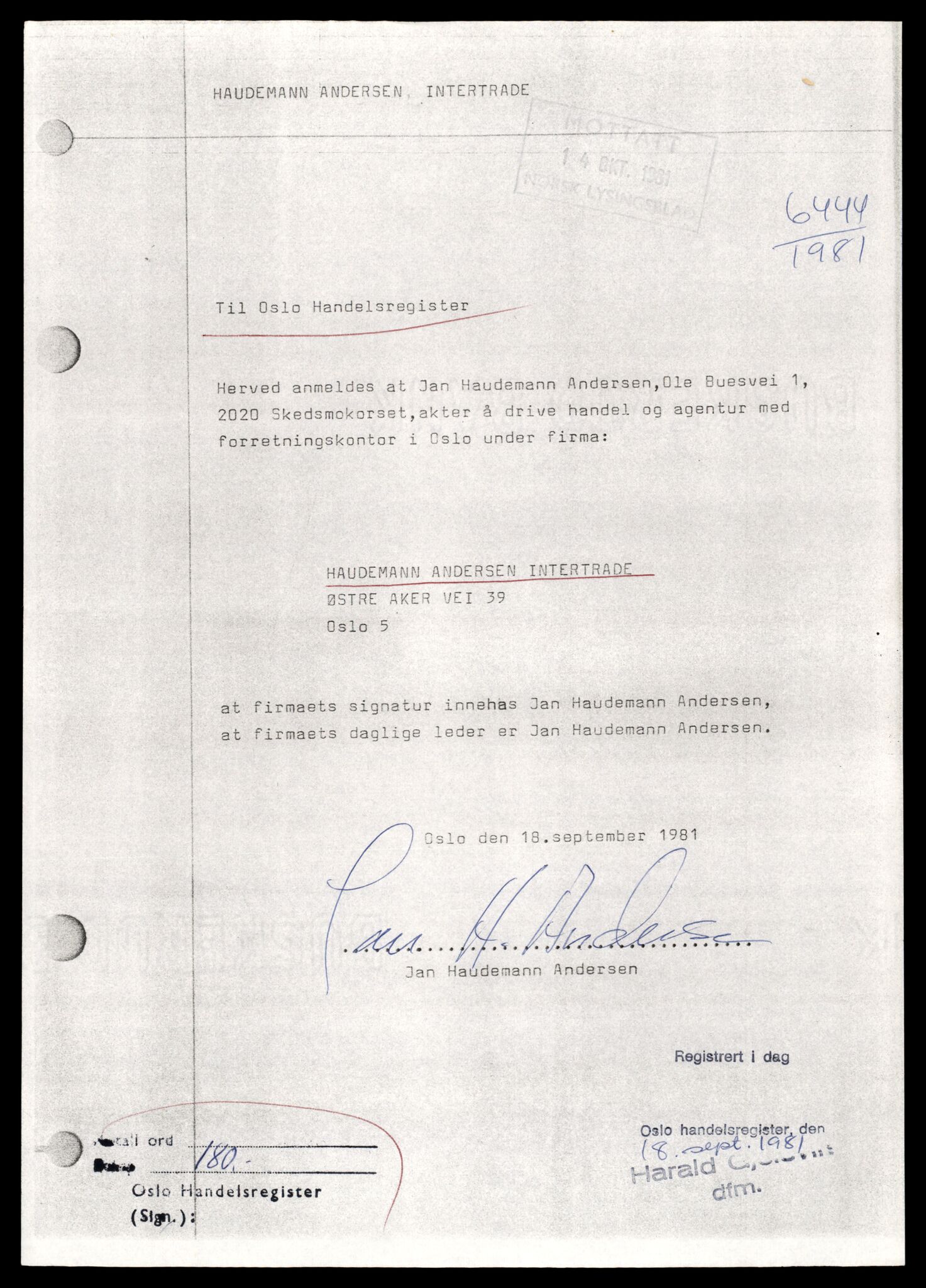 Oslo byfogd, Handelsregisteret, SAT/A-10867/G/Gc/Gca/L0311: Ikke konverterte foretak, Haud-Haug, 1890-1990, p. 1